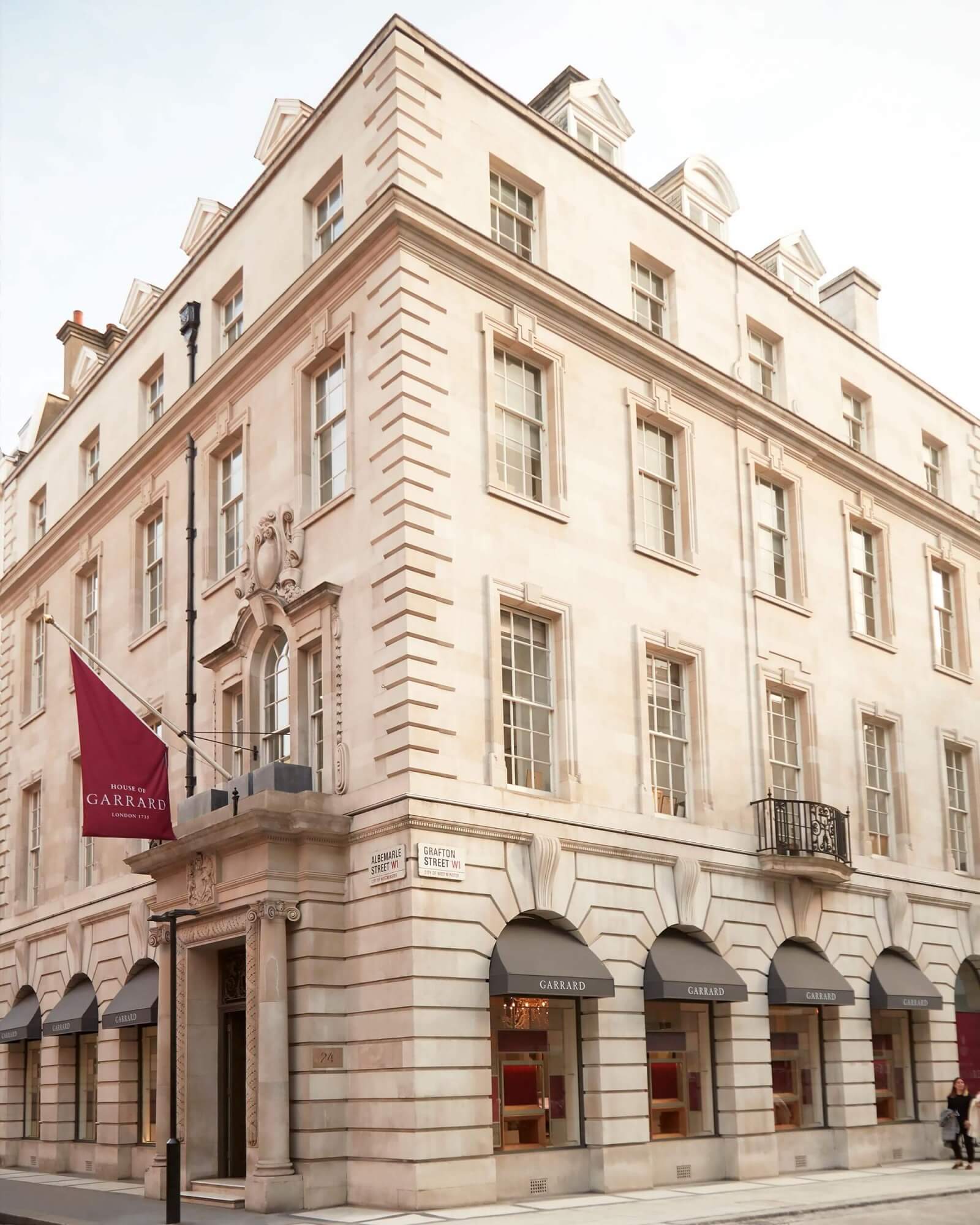 An exterior view of Garrard's flagship store on Albemarle Street in London's Mayfair