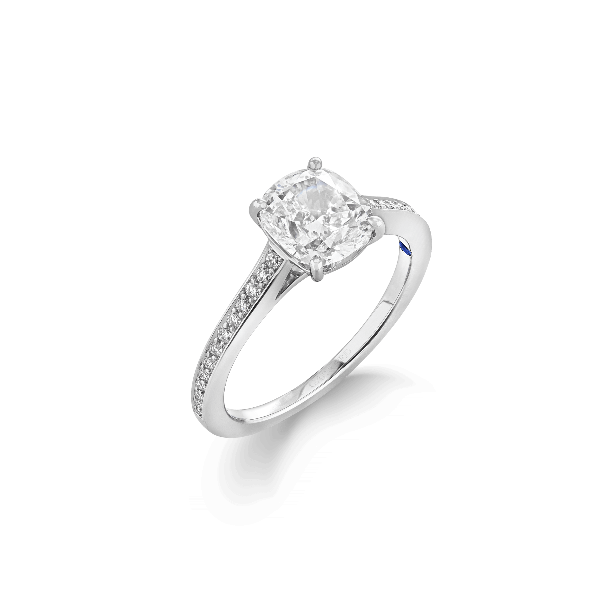 Garrard Bridal collection Cherish Cushion Cut Diamond Solitaire Engagement Ring In 18ct White Gold with Diamond 2017571 Hero