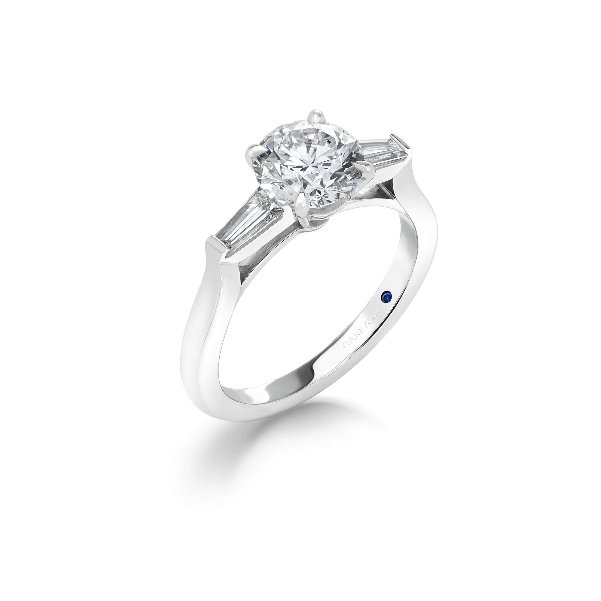 Garrard Charisma Round Brilliant Diamond Three Stone Engagement Ring In Platinum with Baguette Cut Diamonds 2014496