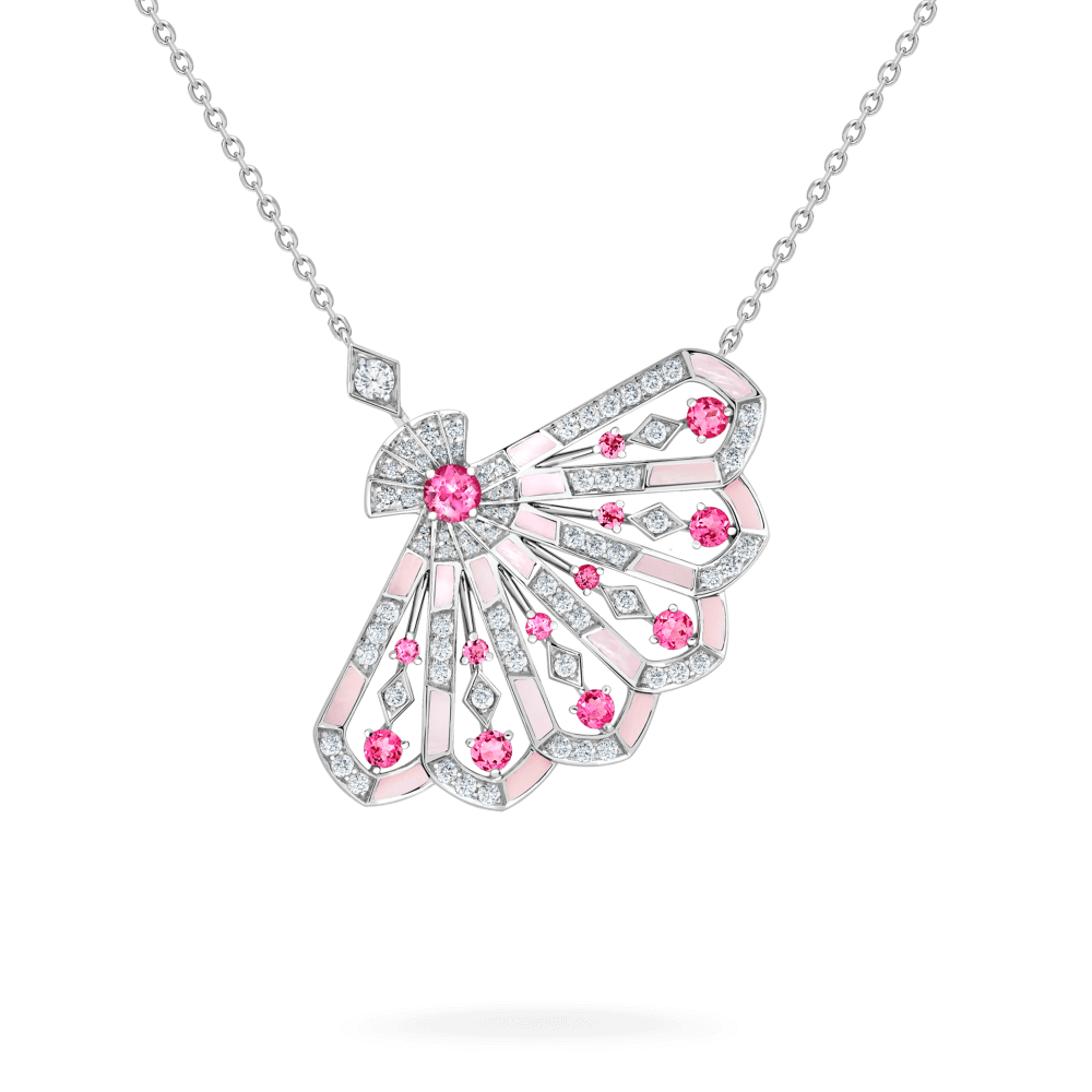 Garrard Fanfare Jewellery Collection Symphony Diamond and Pink Tourmaline Pendant In 18ct White Gold with Pink Opal, 2017283, Hero View enlarged