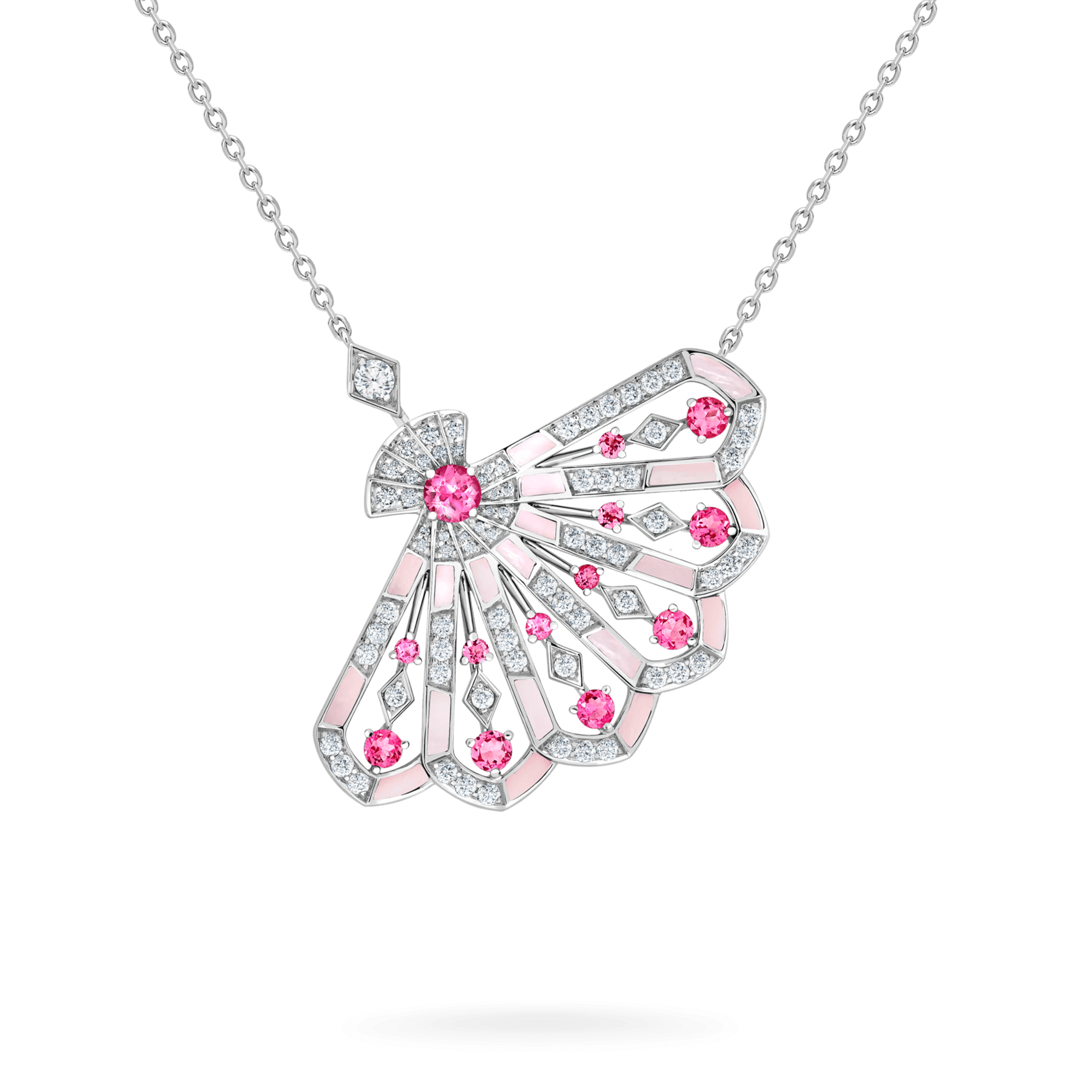 Garrard Fanfare Jewellery Collection Symphony Diamond and Pink Tourmaline Pendant In 18ct White Gold with Pink Opal, 2017283, Hero View enlarged