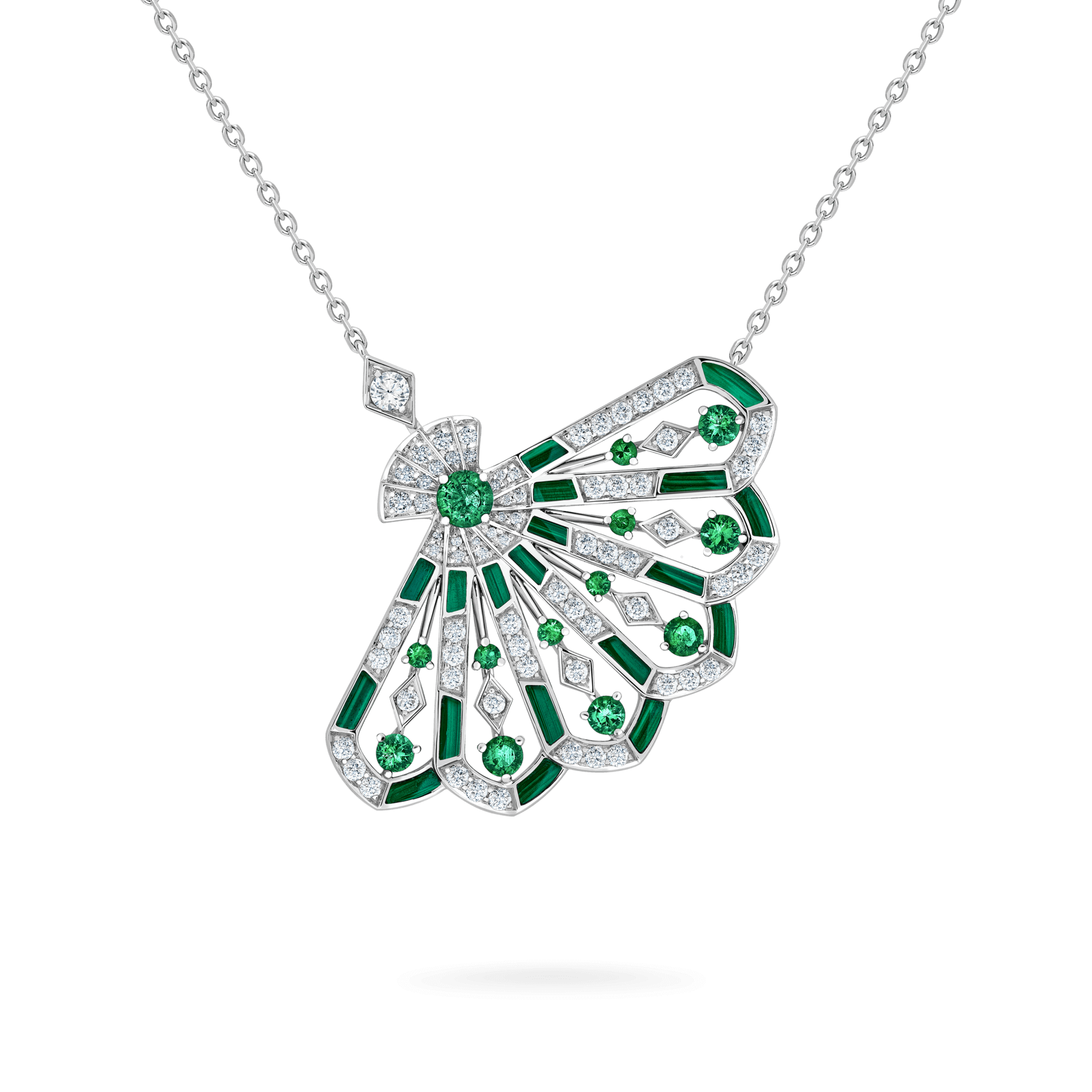 Garrard Fanfare Symphony collection Diamond and Emerald Pendant in 18ct White Gold with Malachite 2017312 Hero View enlarged 1