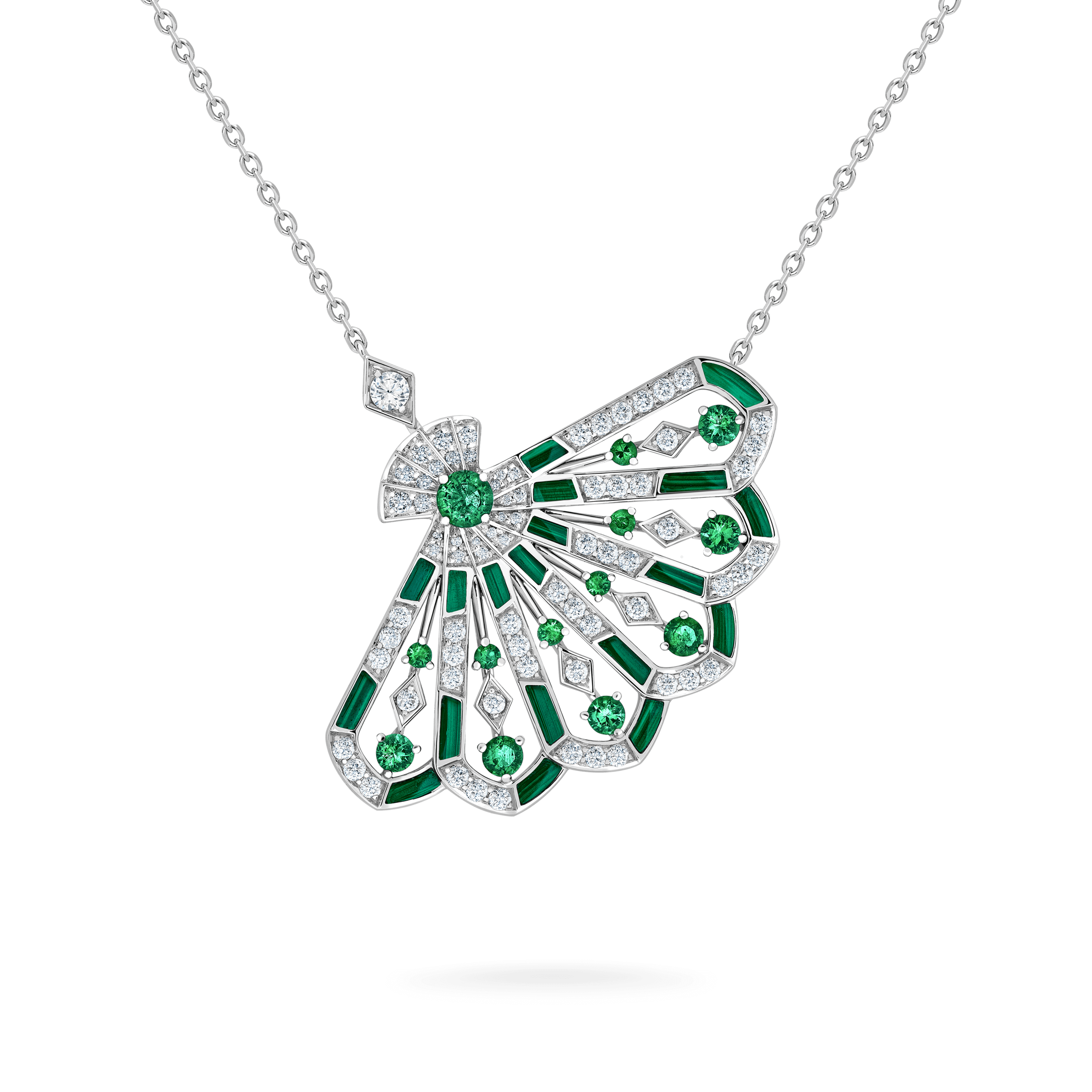 Garrard Fanfare Symphony collection Diamond and Emerald Pendant in 18ct White Gold with Malachite 2017312 Hero View enlarged 1 Garrard Fanfare Symphony collection Diamond and Emerald Pendant in 18ct White Gold with Malachite 2017312 Hero View enlarged 1