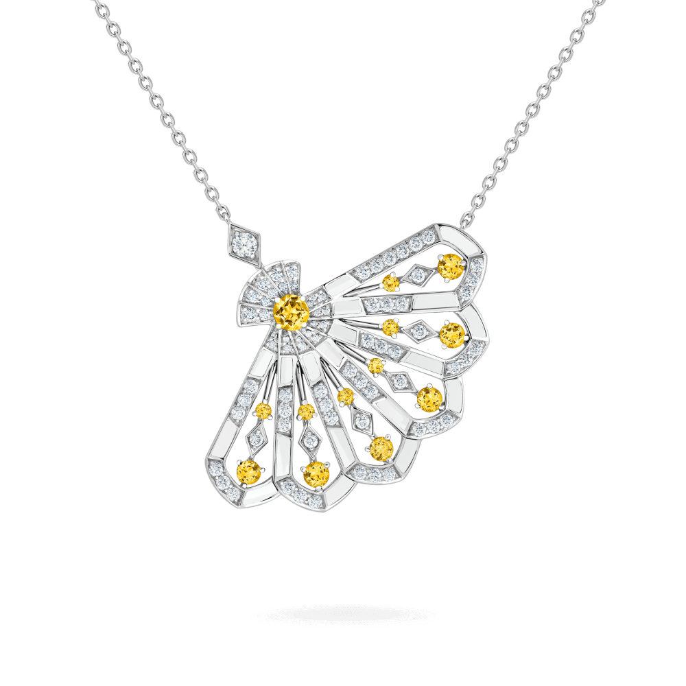 Garrard Fanfare Symphony collection Diamond and Yellow Sapphire Pendant in 18ct White Gold with White Agate 2017352 Hero enlarged 1