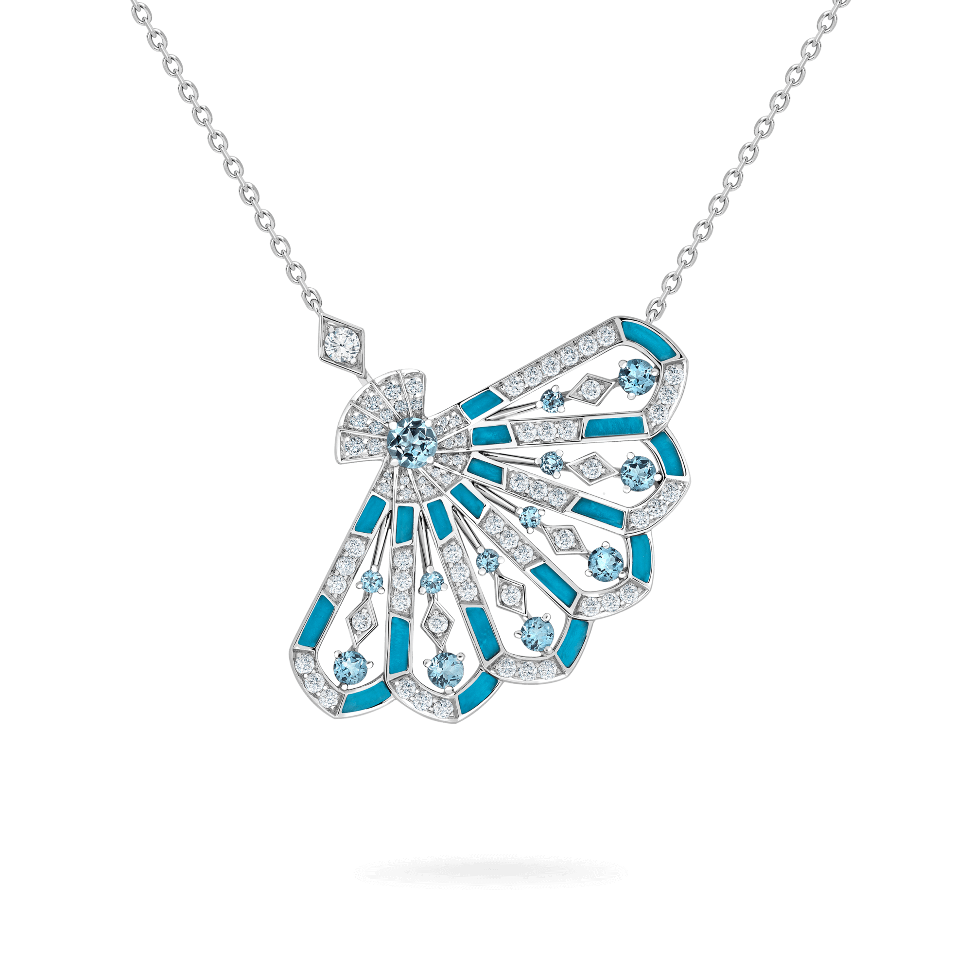 Garrard Fanfare Symphony jewellery collection Diamond and Aquamarine Pendant In 18ct White Gold with Turquoise 2017351 Hero View 1