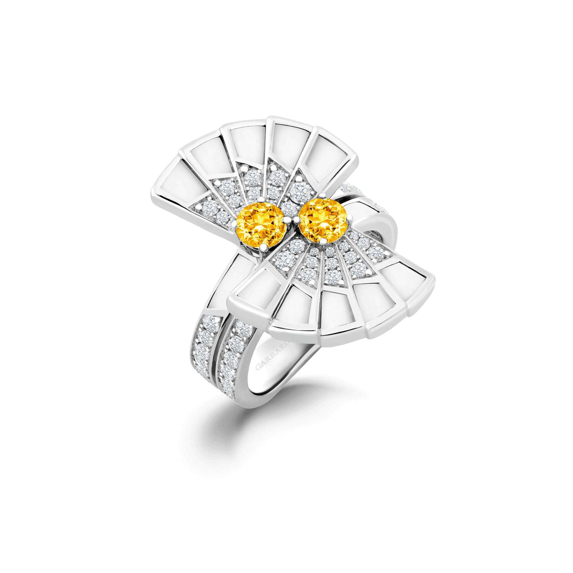 Garrard Fanfare Symphony jewellery collection Yellow Sapphire and White Agate Ring in 18ct White Gold with Diamonds 2017356 Hero View