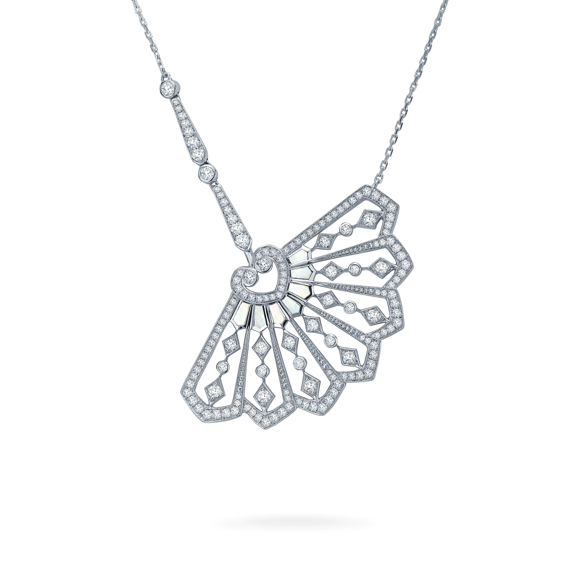 Garrard Fanfare collection Diamond and Mother of Pearl Pendant in 18ct White Gold 2015303 Hero View enlarged 1