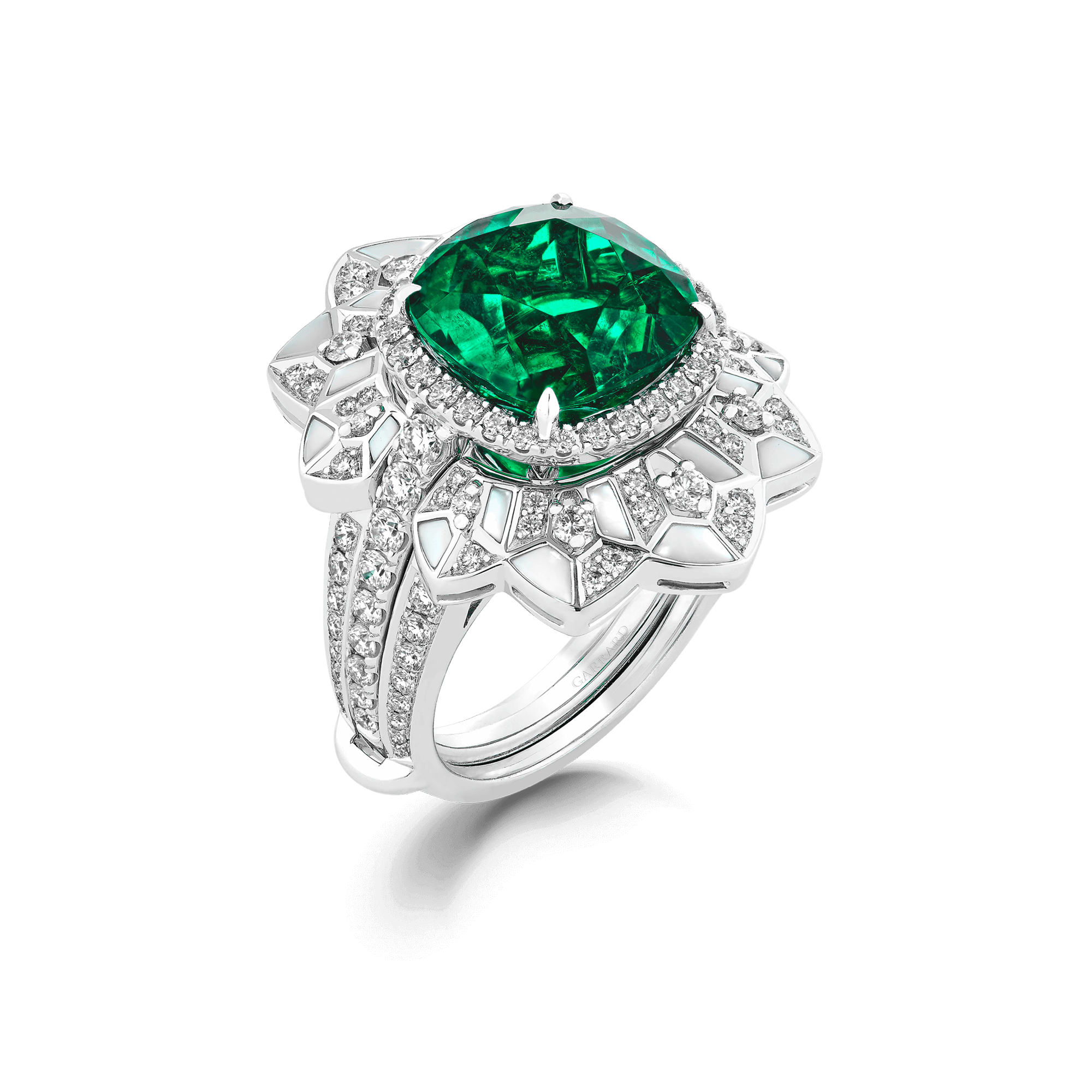 Jewelled Vault 6.67ct Cushion Cut Colombian Emerald Jacket ring | In ...