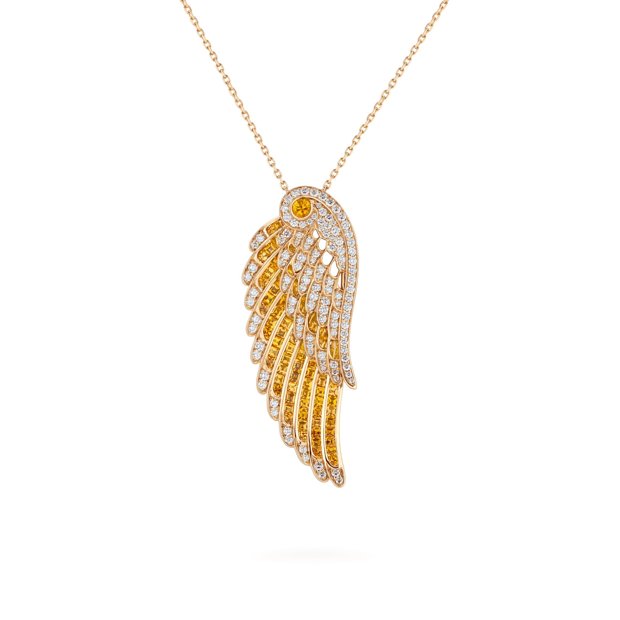 Garrard Wings Embrace jewellery collection Yellow Sapphire and Diamond Pendant In 18ct Yellow Gold 2016580 Hero View