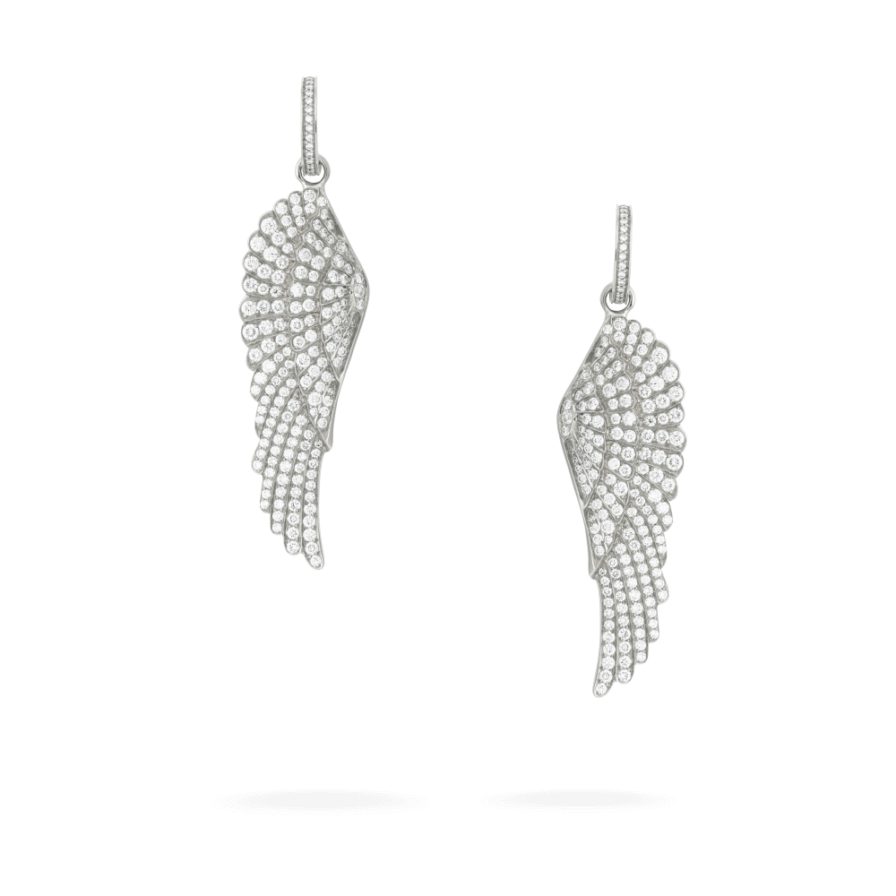 Garrard Wings jewellery Collection Classic Hoop and Drop Diamond Earrings In 18ct White Gold, 2013181, Hero View