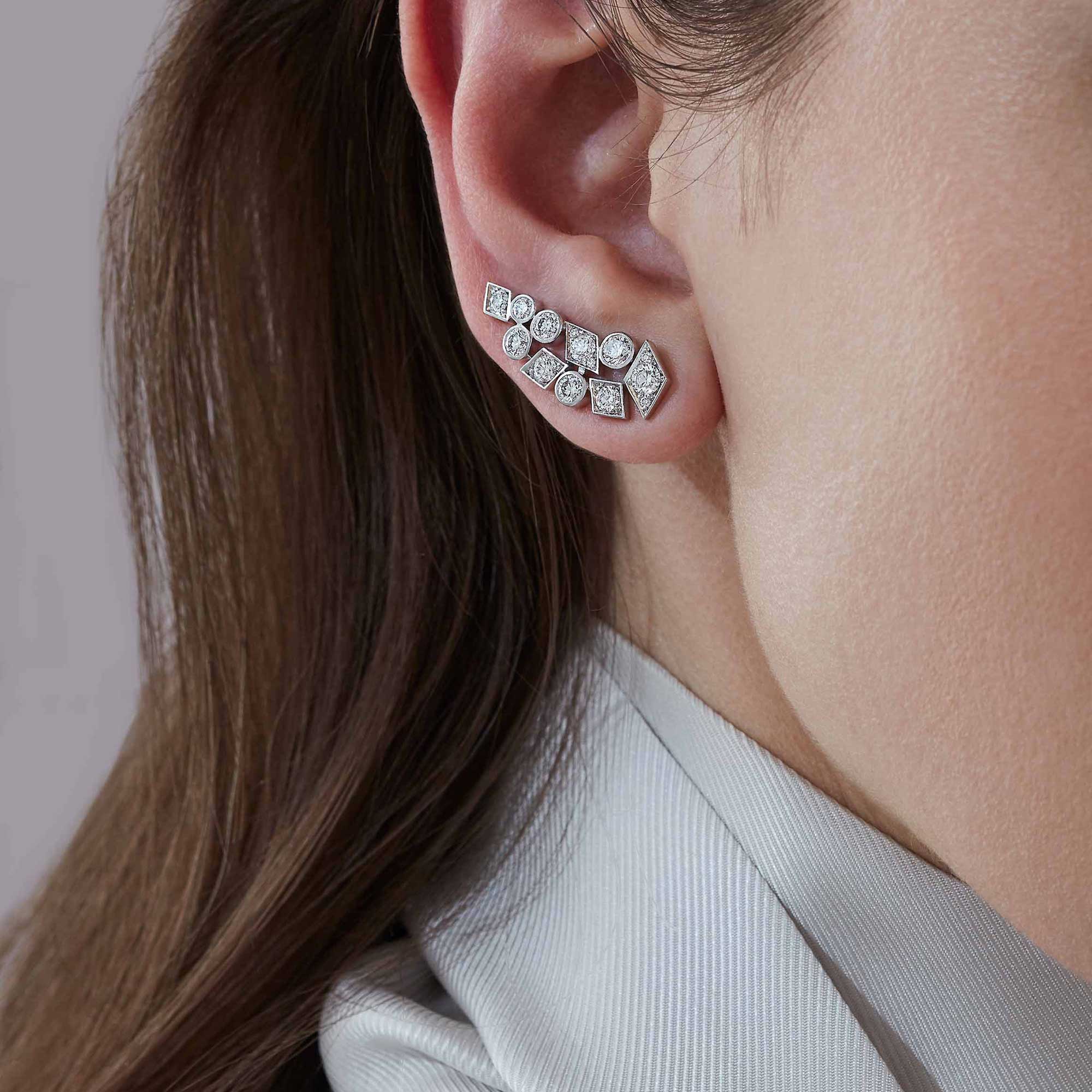 Garrard Albemarle jewellery Collection Diamond Ear Climbers In 18ct White Gold, 2017414, On Model