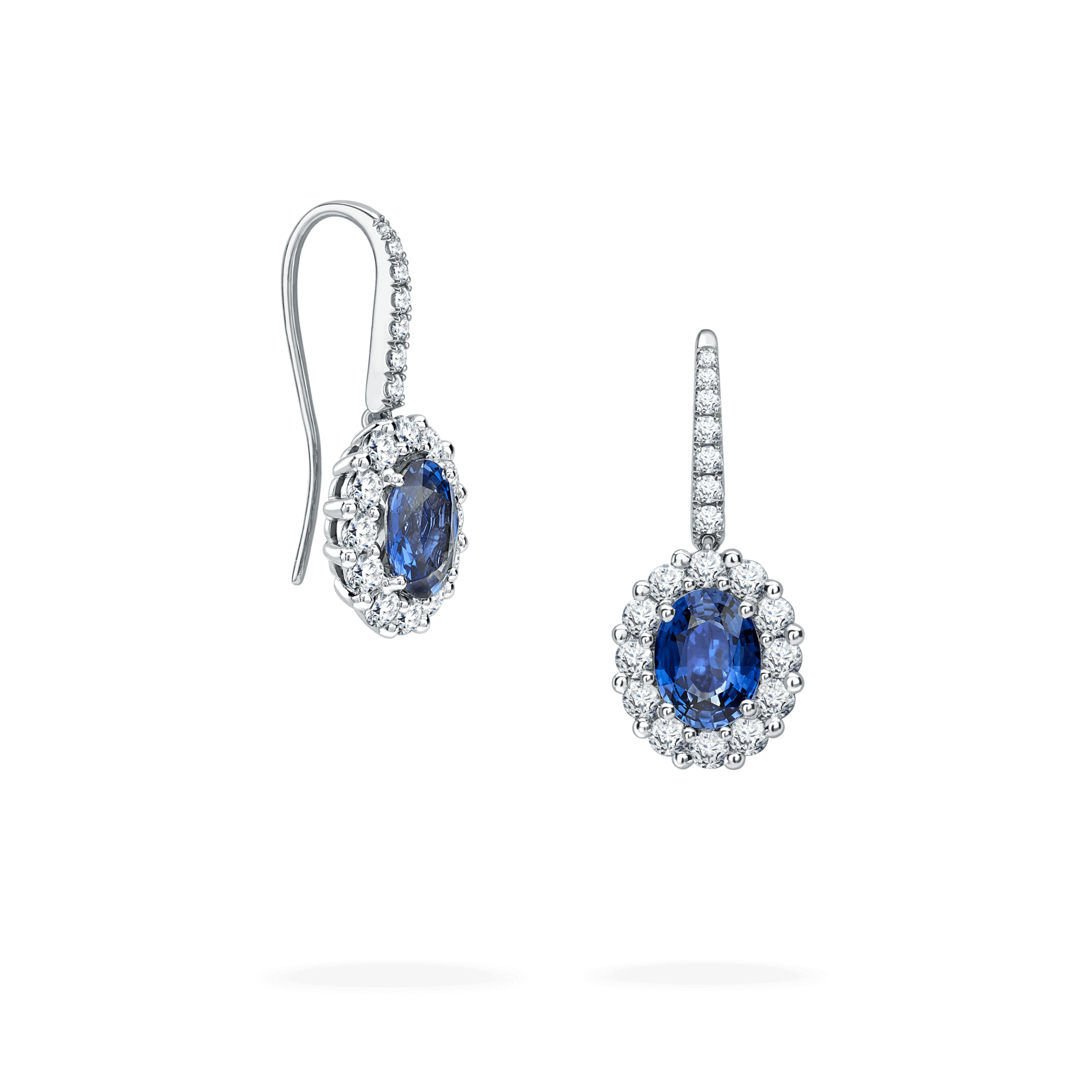 8mm Cushion, 3.5mm Trillion Cut Created Sapphire and 5/8 ctw Round Lab  Grown Diamond Drop Earrings - Grownbrilliance