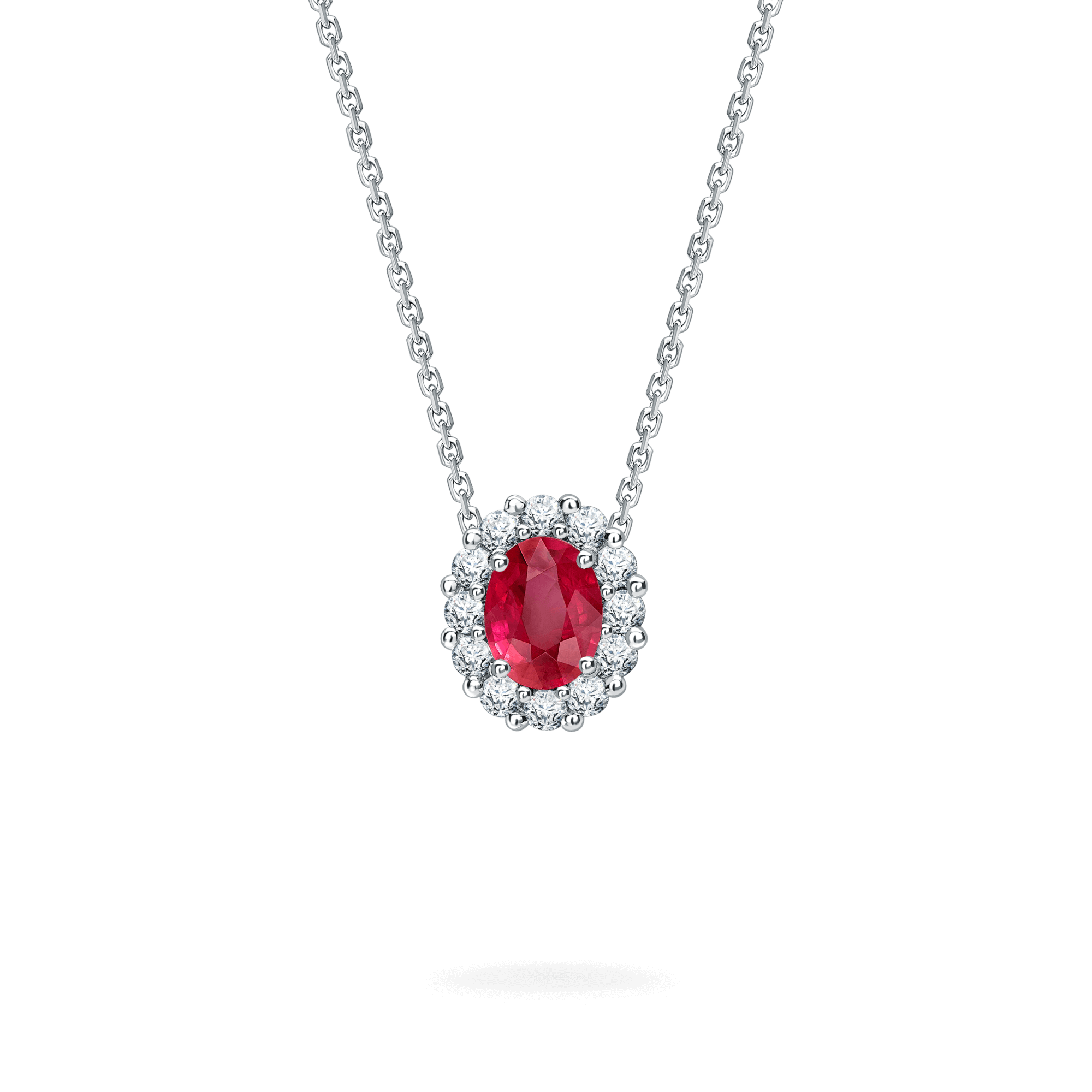 Garrard 1735 jewellery collection Ruby Oval Pendant in Platinum with Diamonds JP17PT02 Hero View