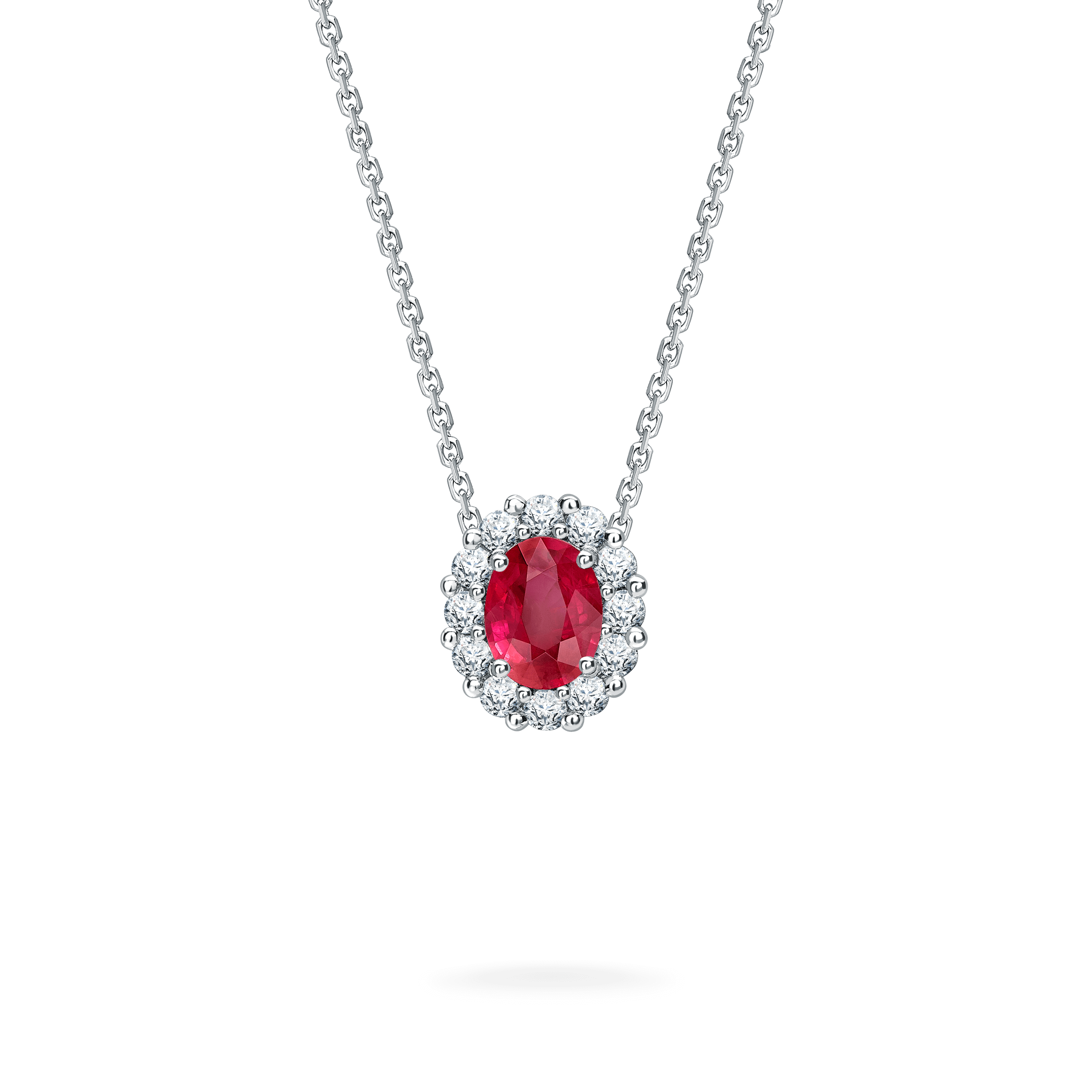 Garrard 1735 jewellery collection Ruby Oval Pendant in Platinum with Diamonds JP17PT02 Hero View Garrard 1735 jewellery collection Ruby Oval Pendant in Platinum with Diamonds JP17PT02 Hero View