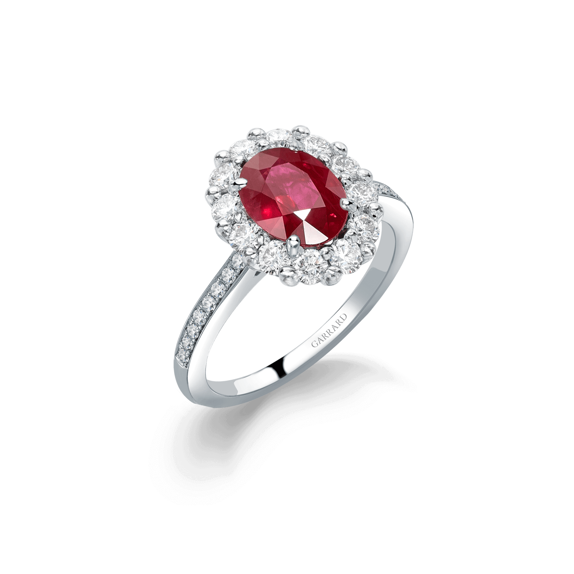 Garrard 1735 jewellery collection Ruby Ring in platinium with Diamonds JR17PT02 Hero View