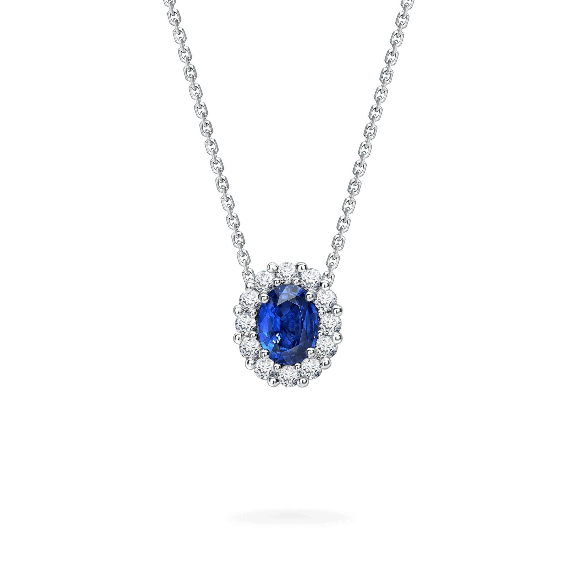 Garrard 1735 jewellery collection Sapphire Oval Pendant in Platinum In Platinum with Diamonds JP17PT03 Hero View