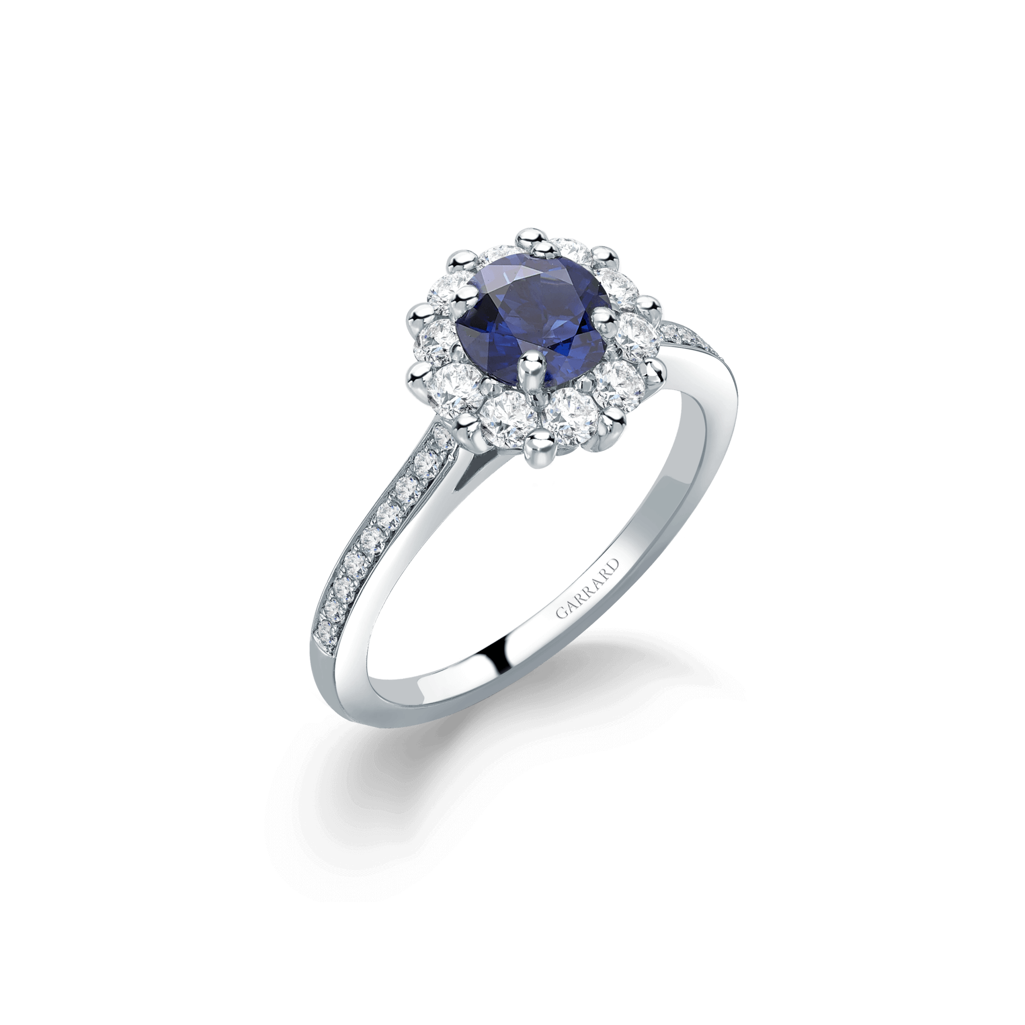 Garrard 1735 jewellery collection Sapphire Round Ring Garrard In Platinium with Diamonds JR17PT06 Hero View