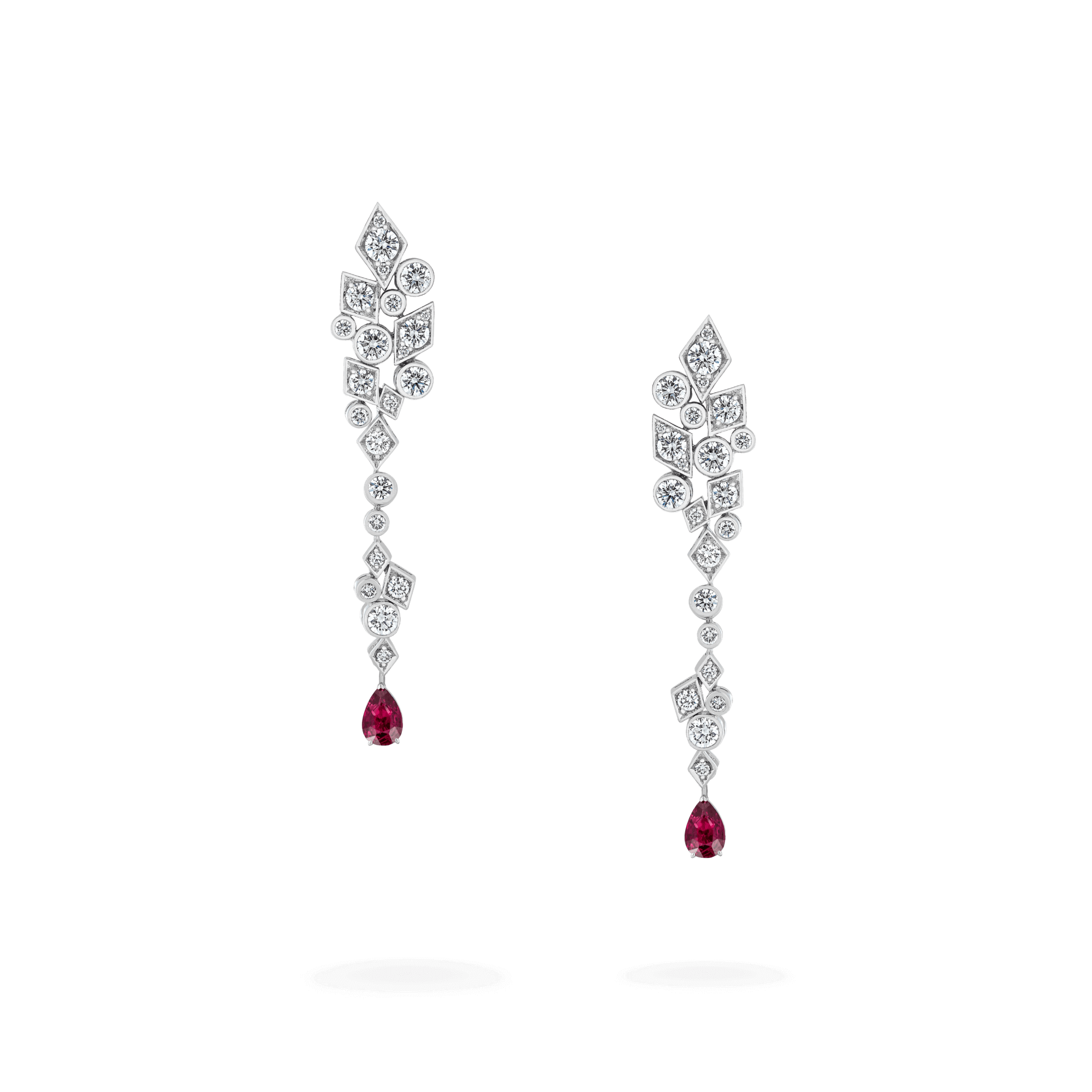 Garrard Albemarle Abstract jewellery collection Transformable Diamond Earrings In 18ct White Gold Ruby drops 2017415 2017497 Hero