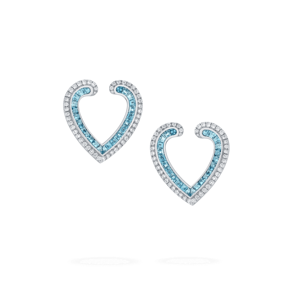 Garrard Aloria jewellery Collection calibre cut aquamarine earrings in 18ct white gold with Diamonds 2017068 Hero View