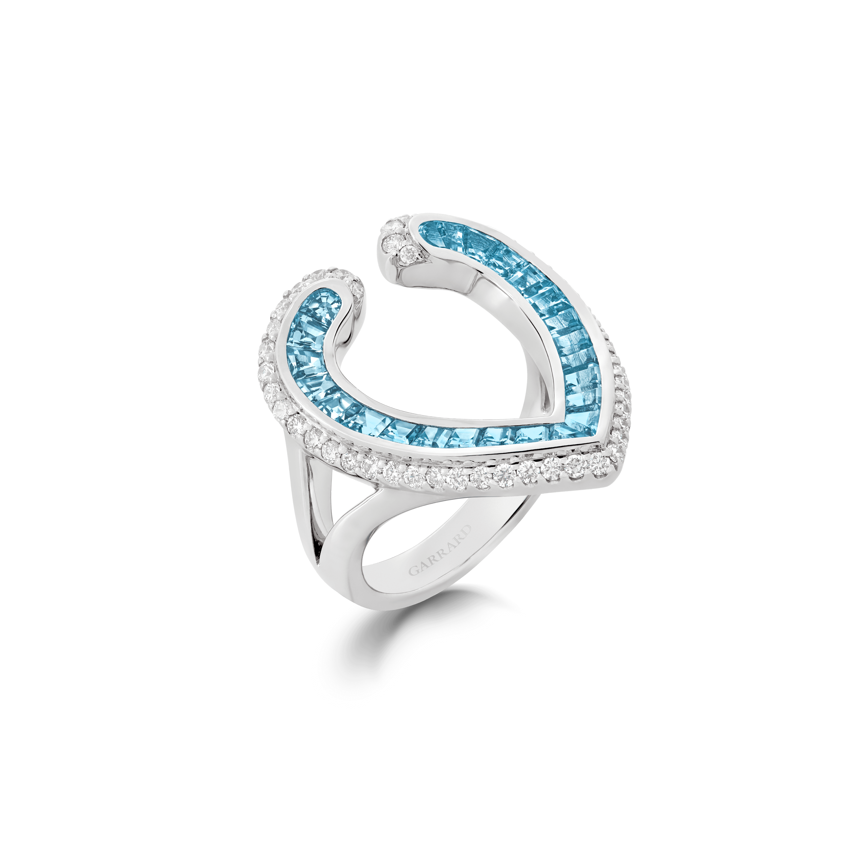 Garrard Aloria jewellery Collection calibre cut aquamarine ring in 18ct white gold with Diamonds 2017070 Hero View Garrard Aloria jewellery Collection calibre cut aquamarine ring in 18ct white gold with Diamonds 2017070 Hero View