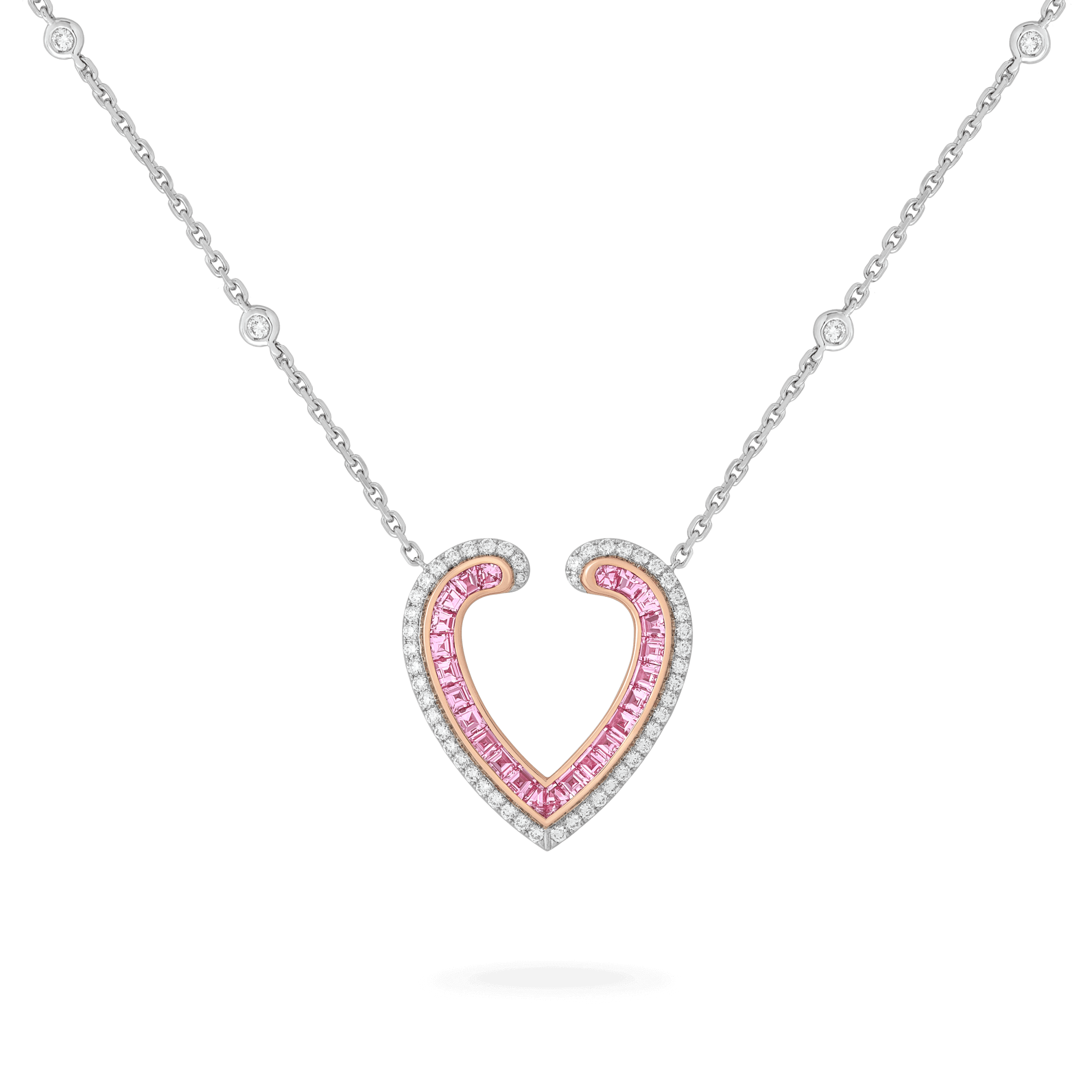 Garrard Aloria jewellery collection Calibre Cut Pink Sapphire Pendant In 18ct White and Rose Gold with Diamonds 2017065 Hero