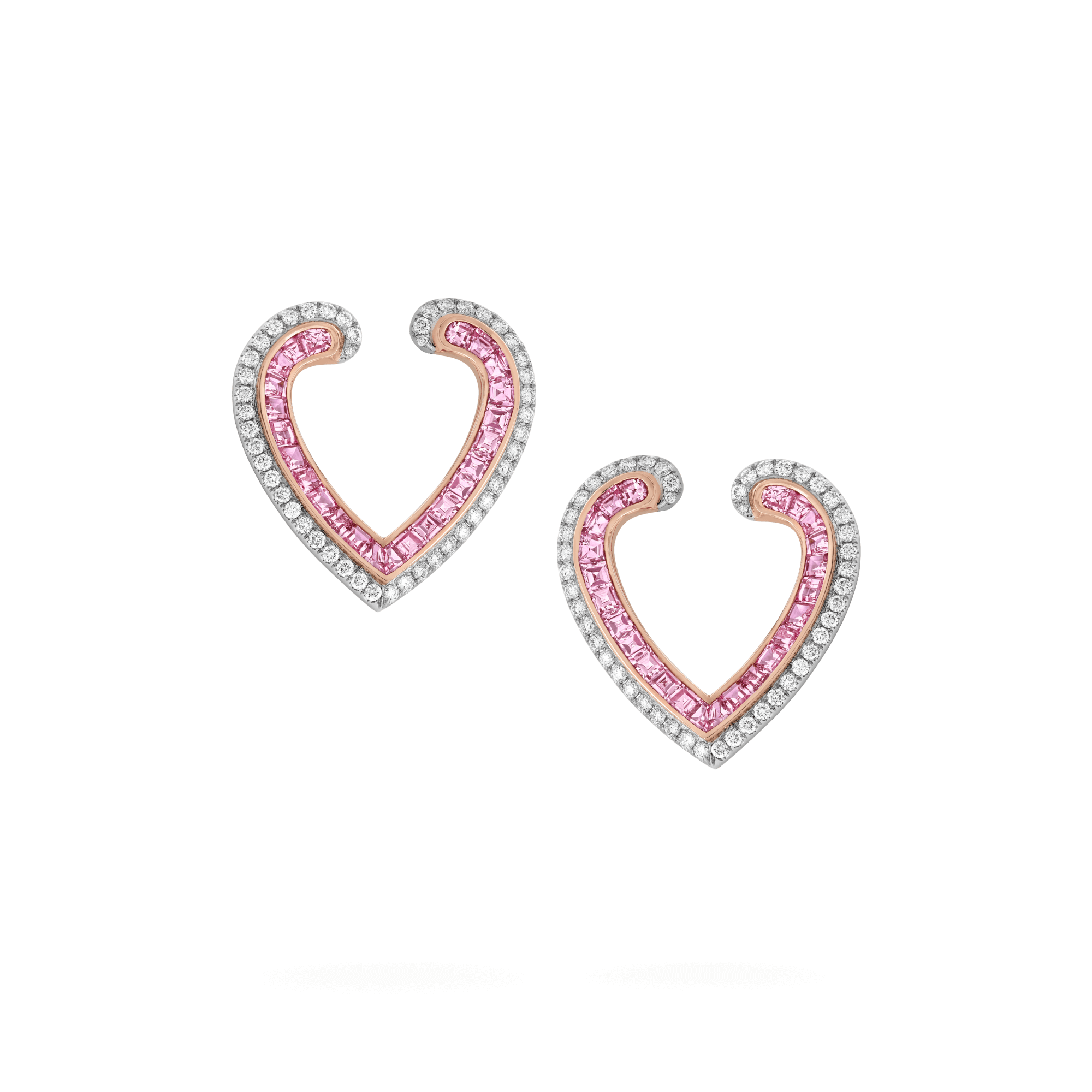 Garrard Aloria jewellery collection Calibre cut pink sapphire earrings in 18ct rose gold with diamonds 2017067 Hero View