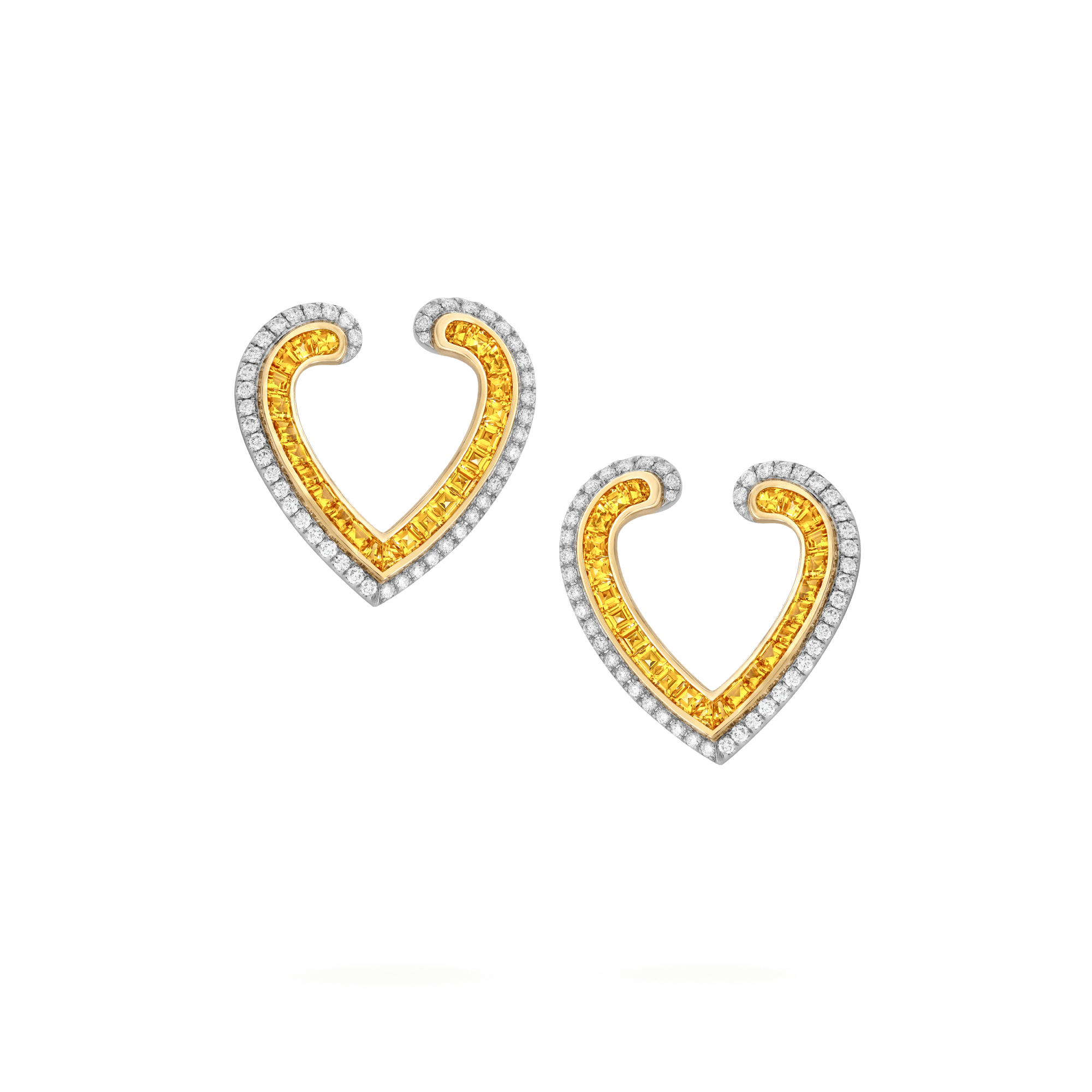 Garrard Aloria jewellery collection calibre cut yellow saphire earrings in 18ct white gold with diamonds 2016944 Hero View