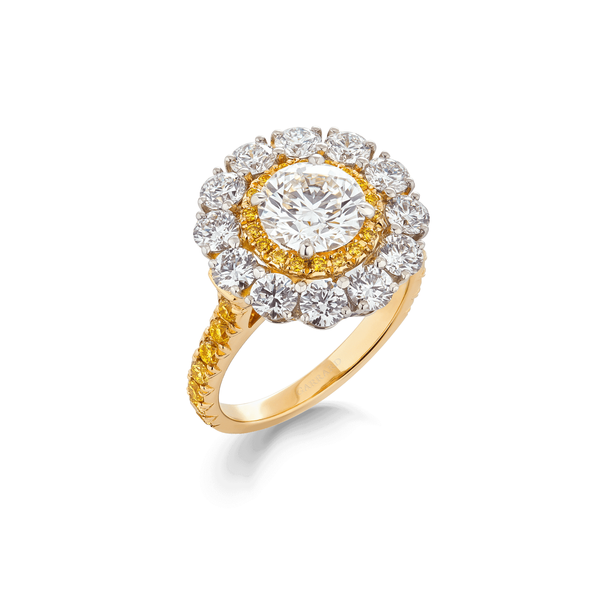 Garrard Bridal Harmony Round Diamond Double Cluster Engagement Ring In 18 ct Yellow Gold JRHAMG01 2017568