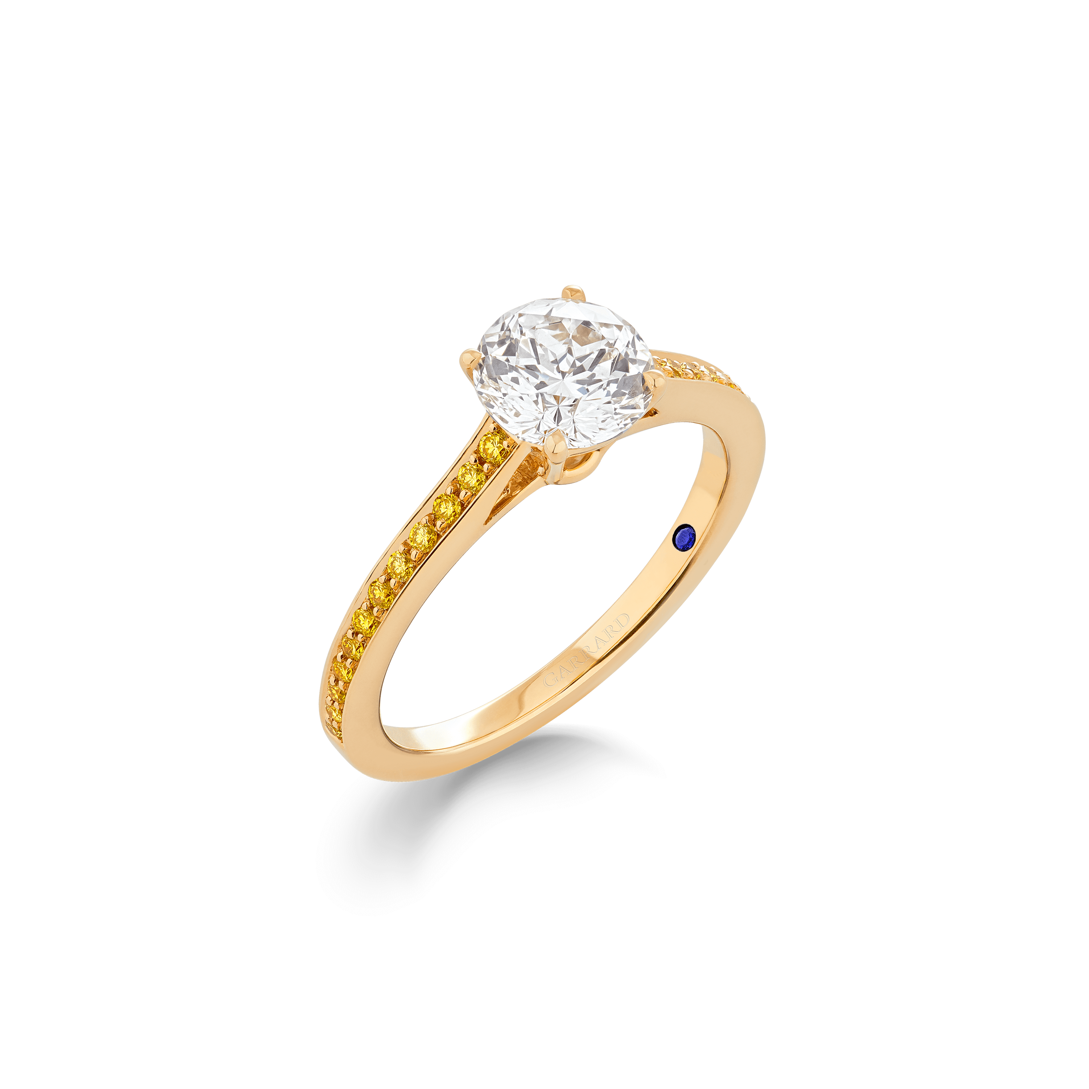 Garrard Bridal collection Cherish Round Diamond Solitaire Engagement Ring In 18 Carat Yellow Gold with Yellow Diamonds 2017573 He 1 Garrard Bridal collection Cherish Round Diamond Solitaire Engagement Ring In 18 Carat Yellow Gold with Yellow Diamonds 2017573 He 1