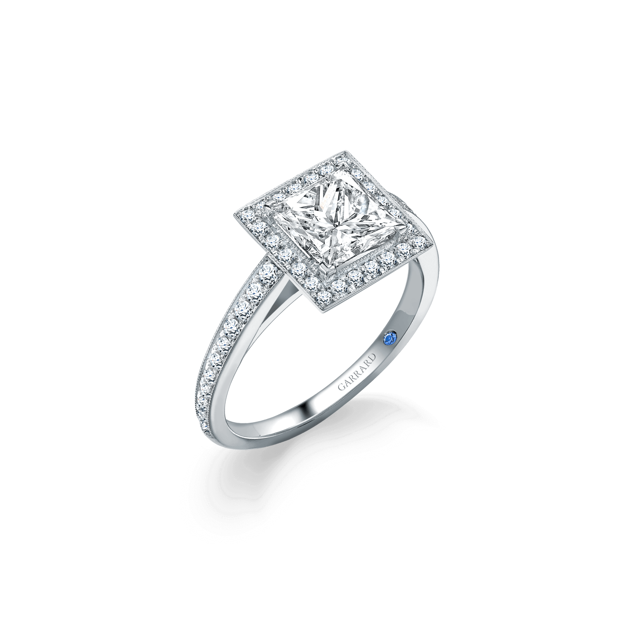 Garrard Bridal collection Evermore Princess Cut Diamond Halo Engagement Ring In Platinum with Diamonds 2014436 Hero 1