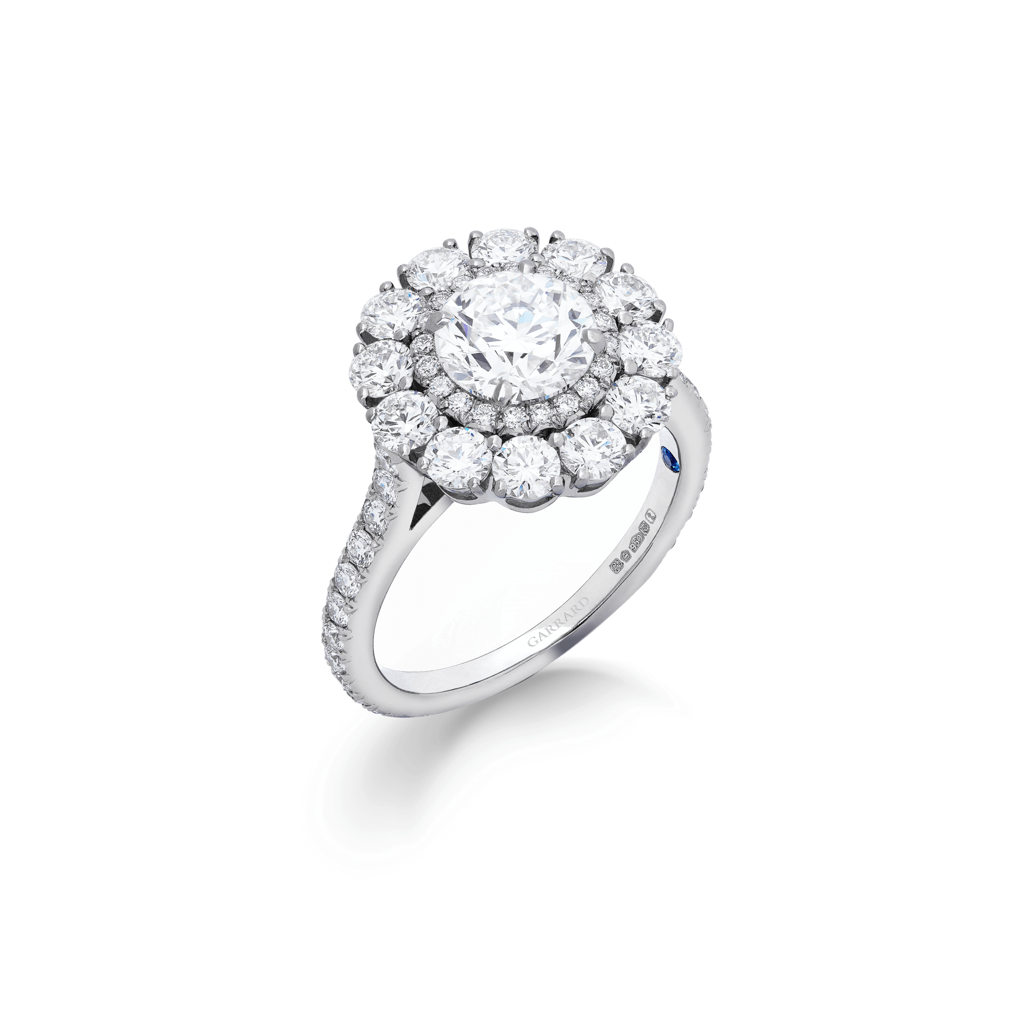 Garrard Bridal collection Harmony Round Brilliant Diamond Double Cluster Engagement Ring In Platinum JRHAPT01 2015895