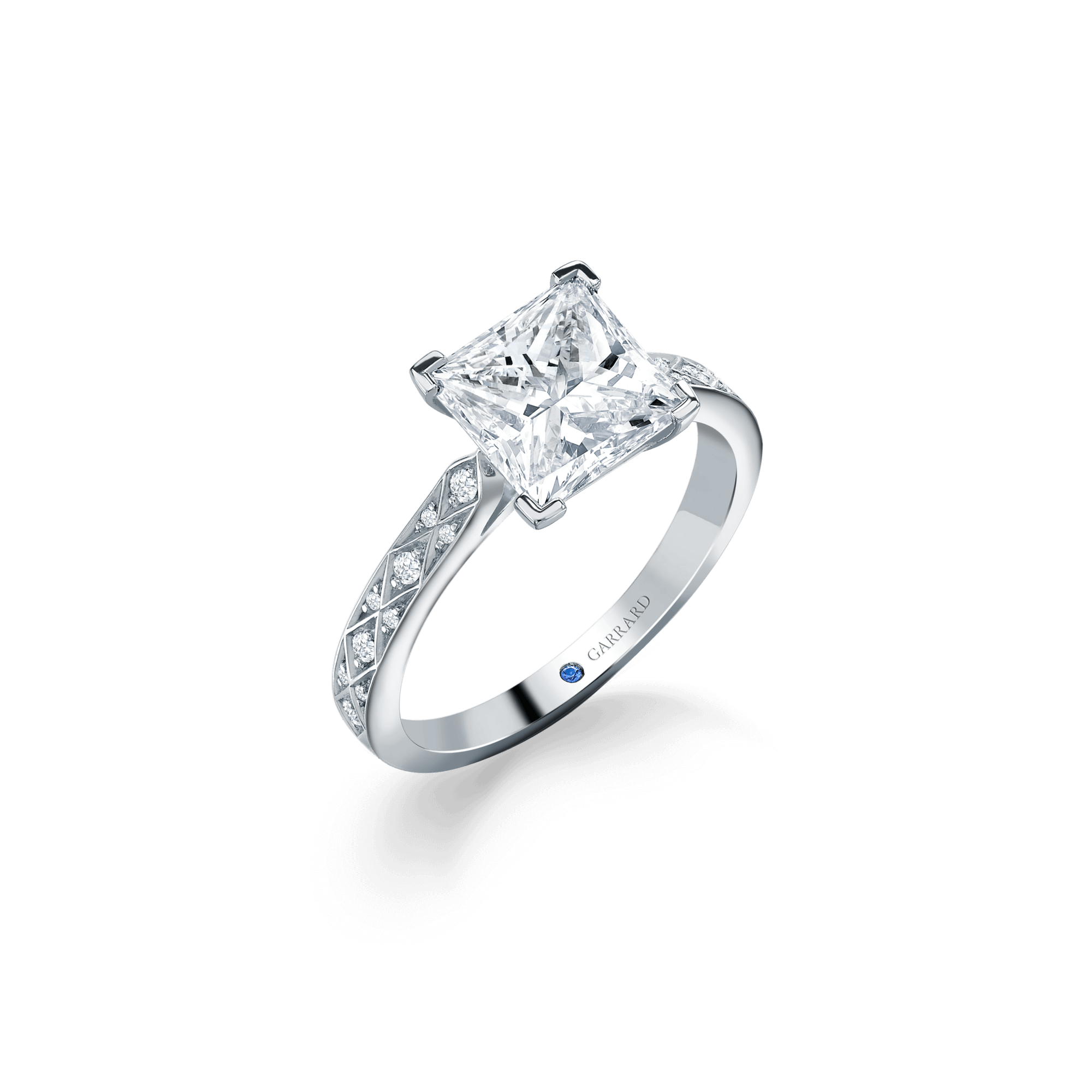Garrard Bridal collection Signature Princess Cut Diamond Solitaire Engagement Ring In Platinum with Diamonds 2015230 1