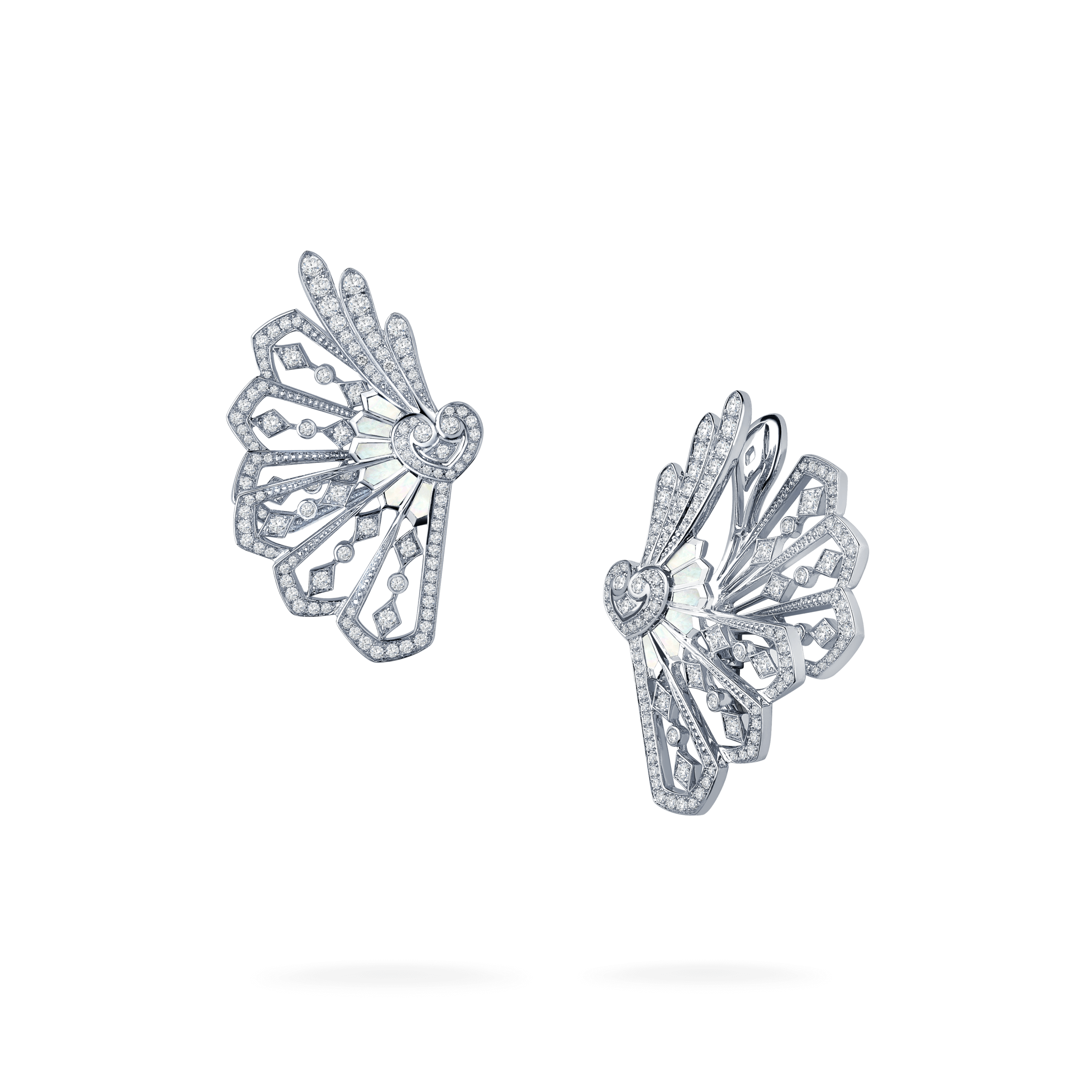 Fanfare Diamond and Mother of Pearl Earrings | In 18ct White Gold | Garrard