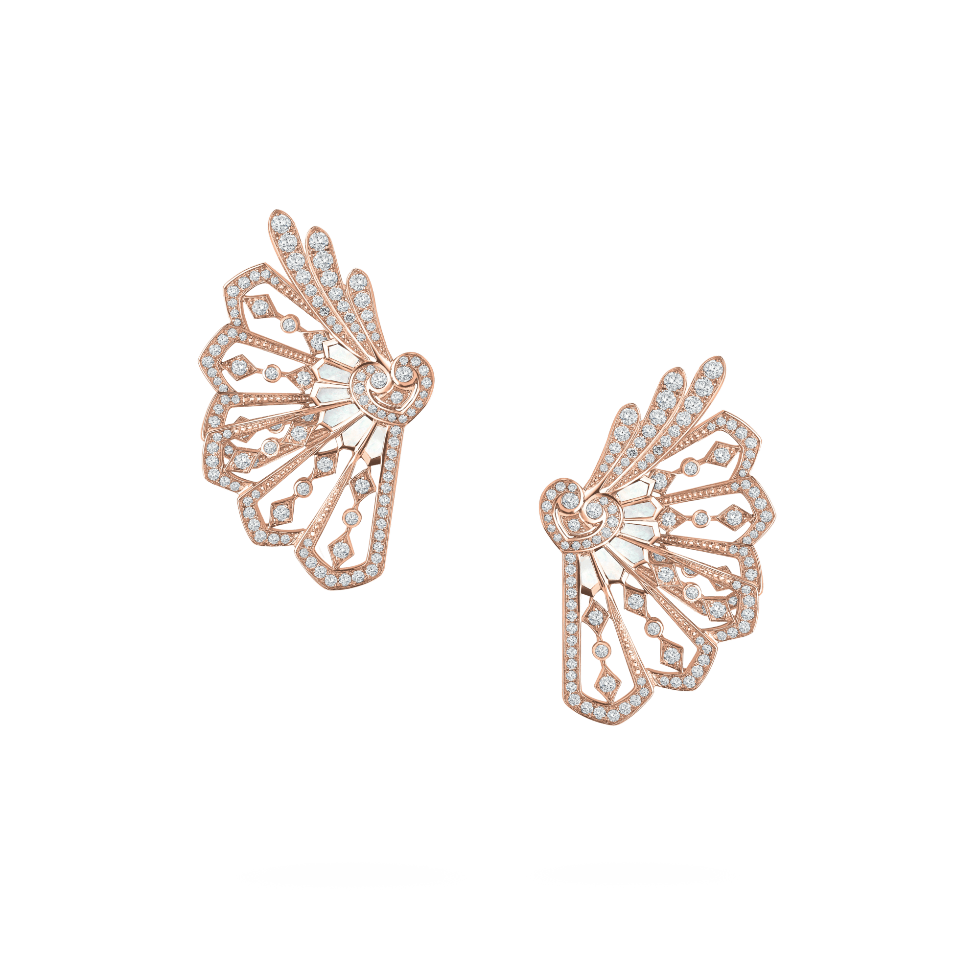 Garrard Fanfare Classic jewellery collection white diamond and mother of pearl ear climbers in 18ct rose gold 2015511 Hero View