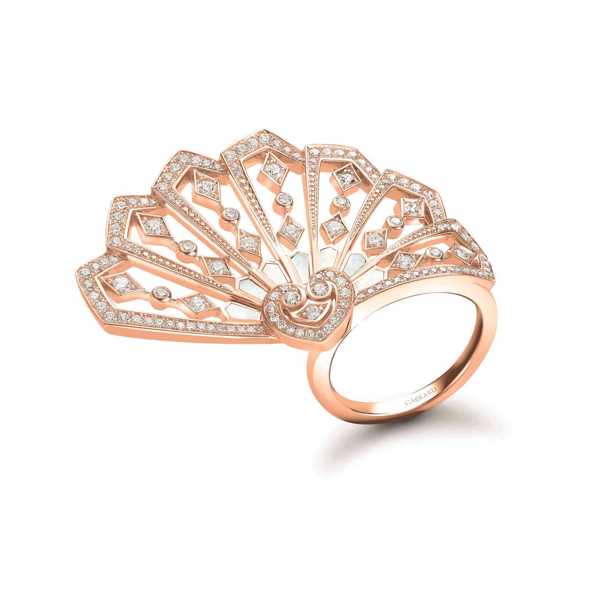 Garrard Fanfare Classic jewellery collection white diamond and mother of pearl ring in 18ct rose gold 2015512 Hero View