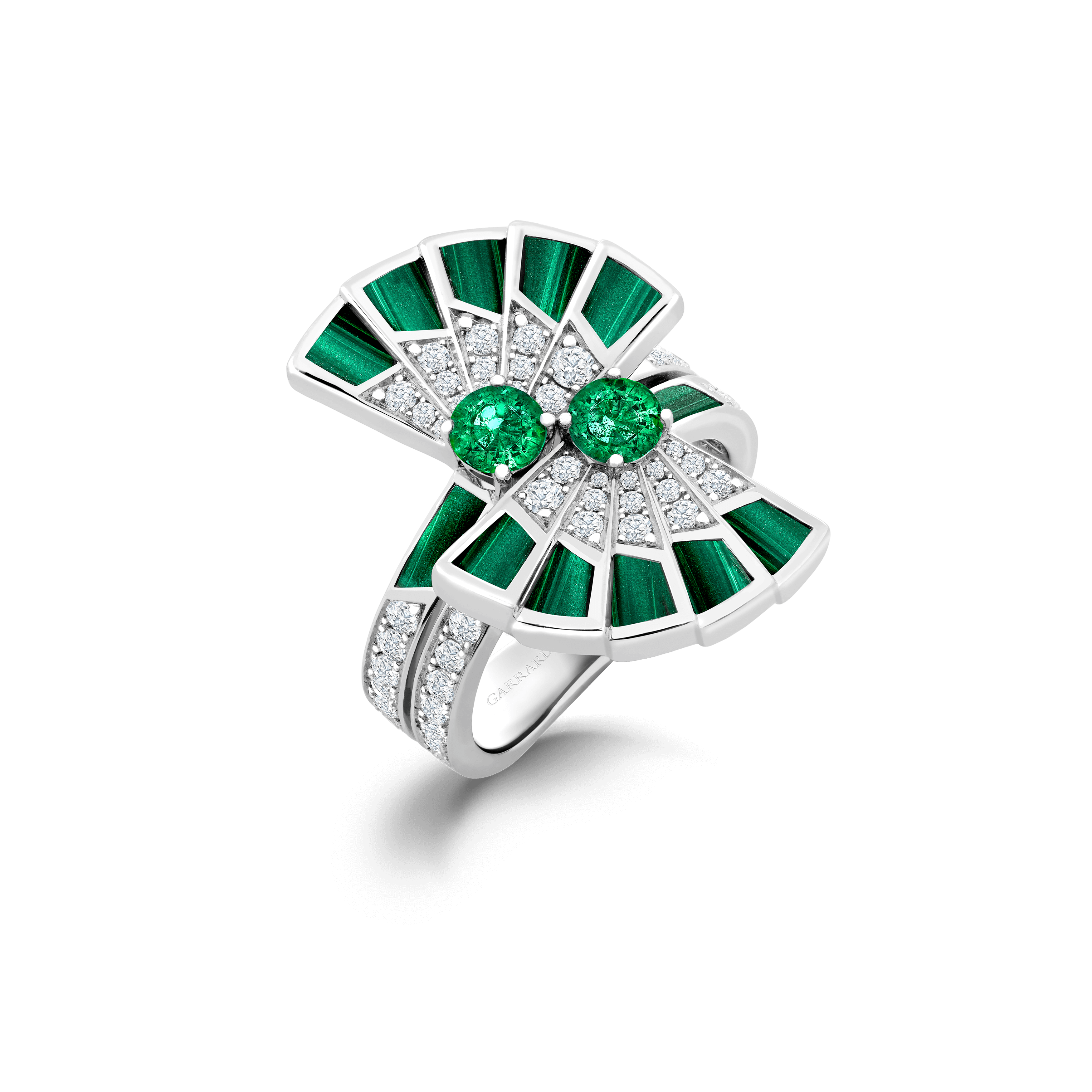 Garrard Fanfare Symphony Diamond and Emerald Ring In 18ct White Gold with Malachite, 2017359, Hero View