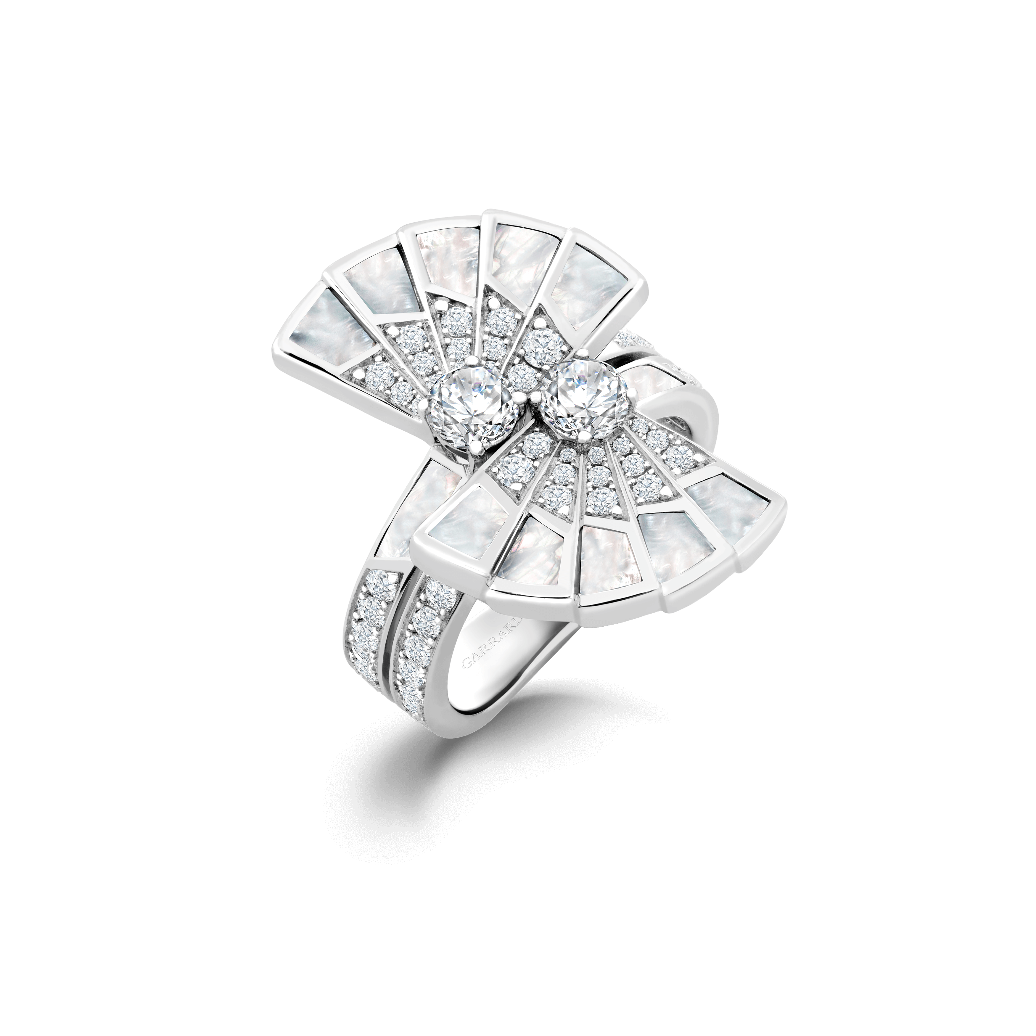 Garrard Fanfare Symphony Double collection Diamond and Mother of Pearl Earrings In 18ct White Gold 2017360 Hero View Garrard Fanfare Symphony collection Diamond and Mother of Pearl Earrings In 18ct White Gold 2017360 Hero View