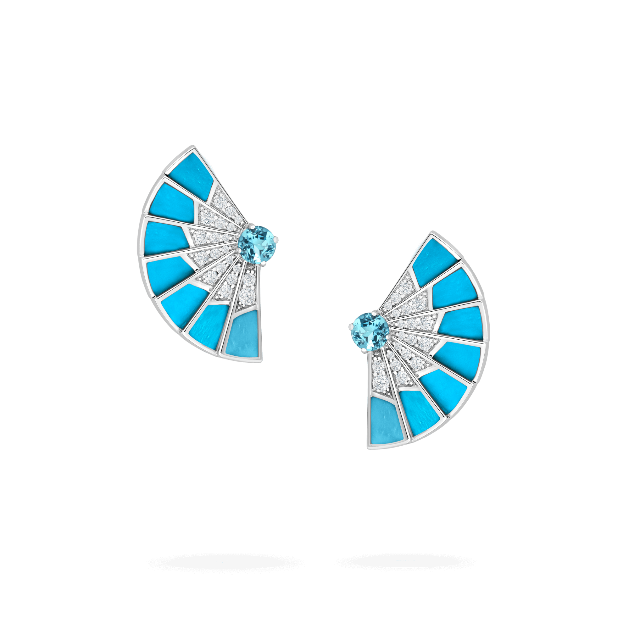 Garrard Fanfare Symphony jewellery collection Aquamarine and Turquoise Earrings in 18ct White Gold with Diamonds 2017304 Hero View