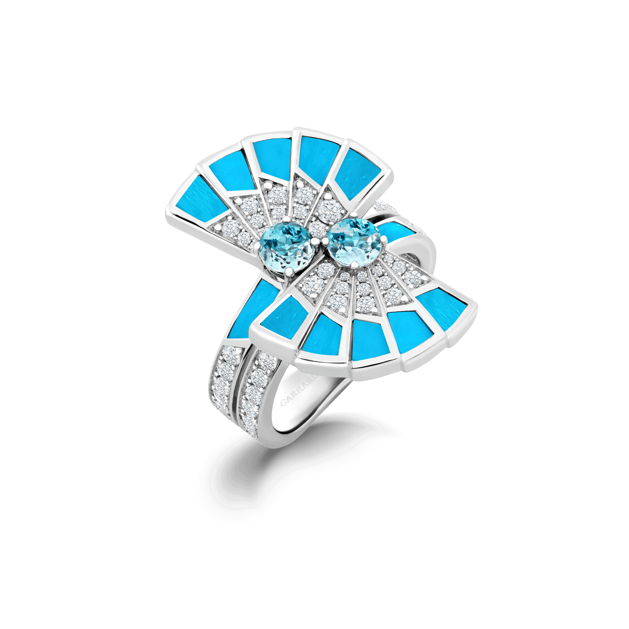 Garrard Fanfare Symphony jewellery collection Aquamarine and Turquoise full colour ring in 18ct white gold 2017307 Hero View