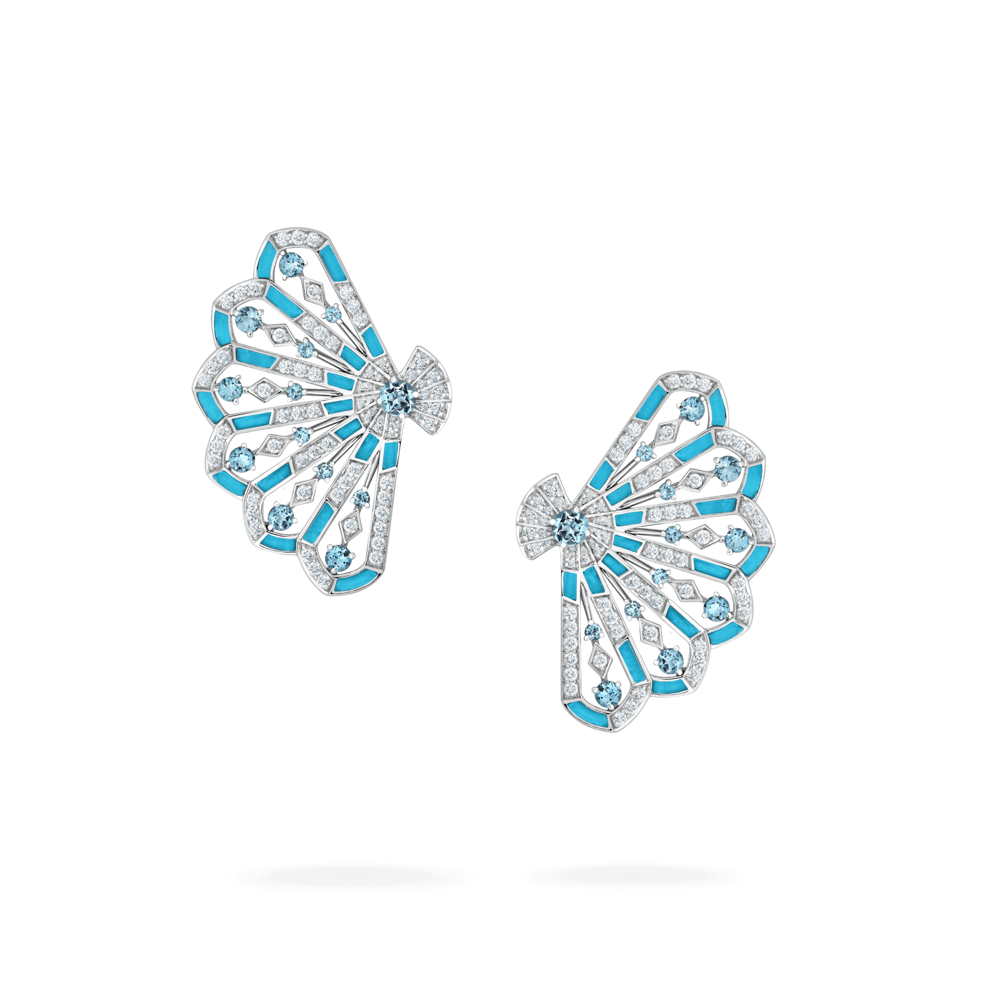 Garrard Fanfare Symphony jewellery collection Diamond and Aquamarine Earrings In 18ct White Gold with Turquoise 2017308 Hero