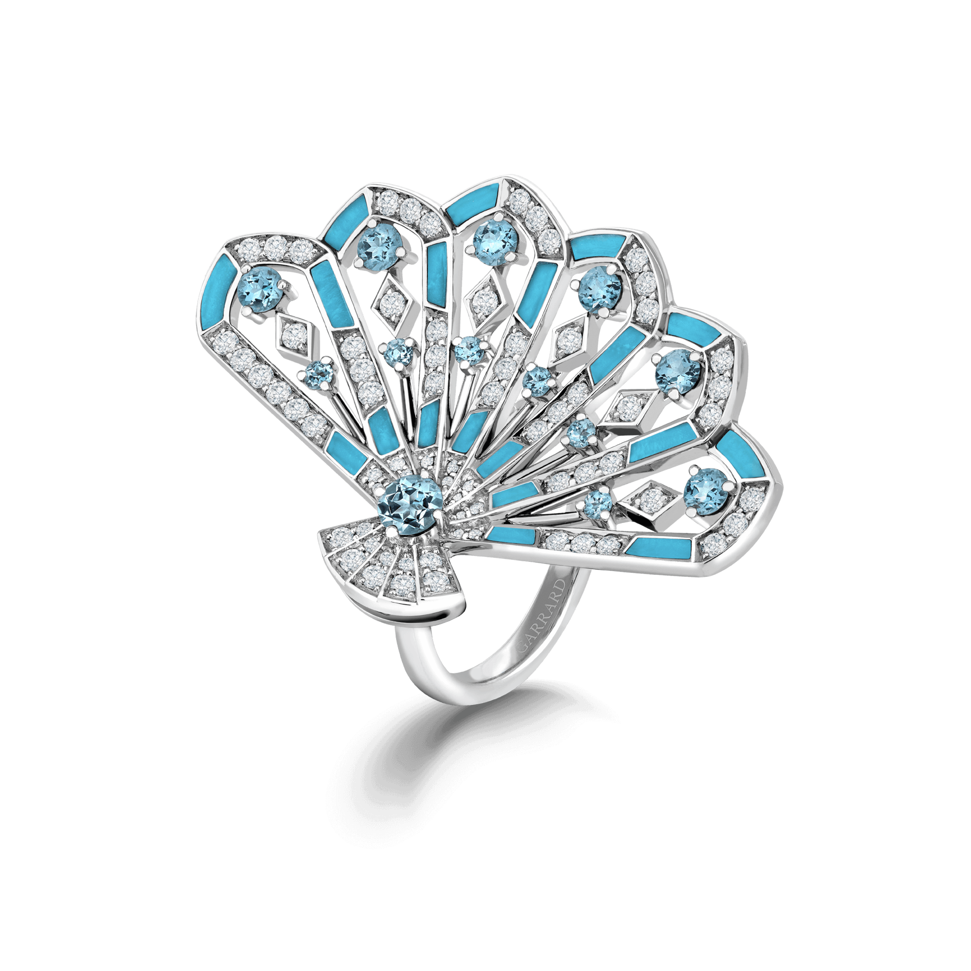 Garrard Fanfare Symphony jewellery collection Diamond and Aquamarine Ring In 18ct White Gold with Turquoise 2017361 Hero View