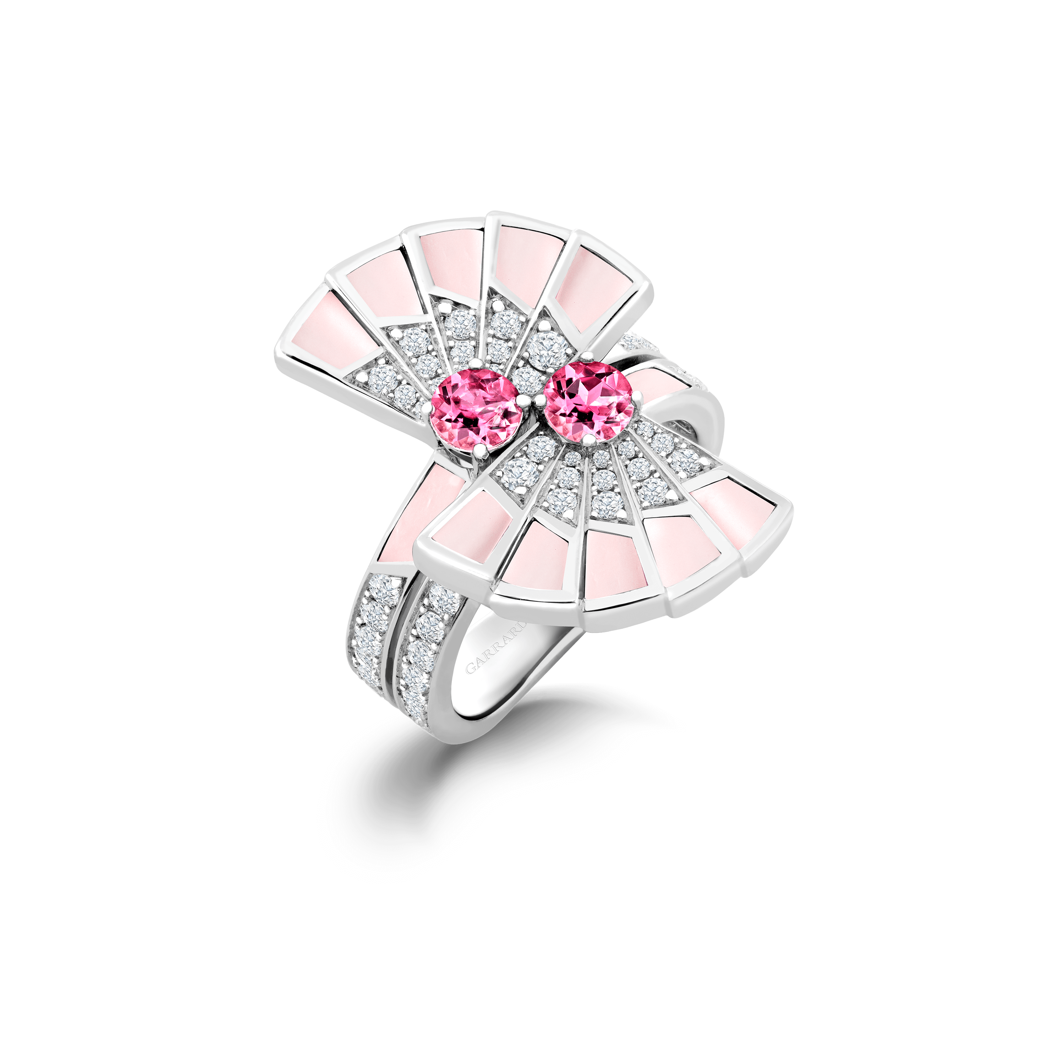 Garrard Fanfare Symphony jewellery collection Tourmaline and Pink Opal Ring In 18ct White Gold with Diamonds, 2017280, Hero View