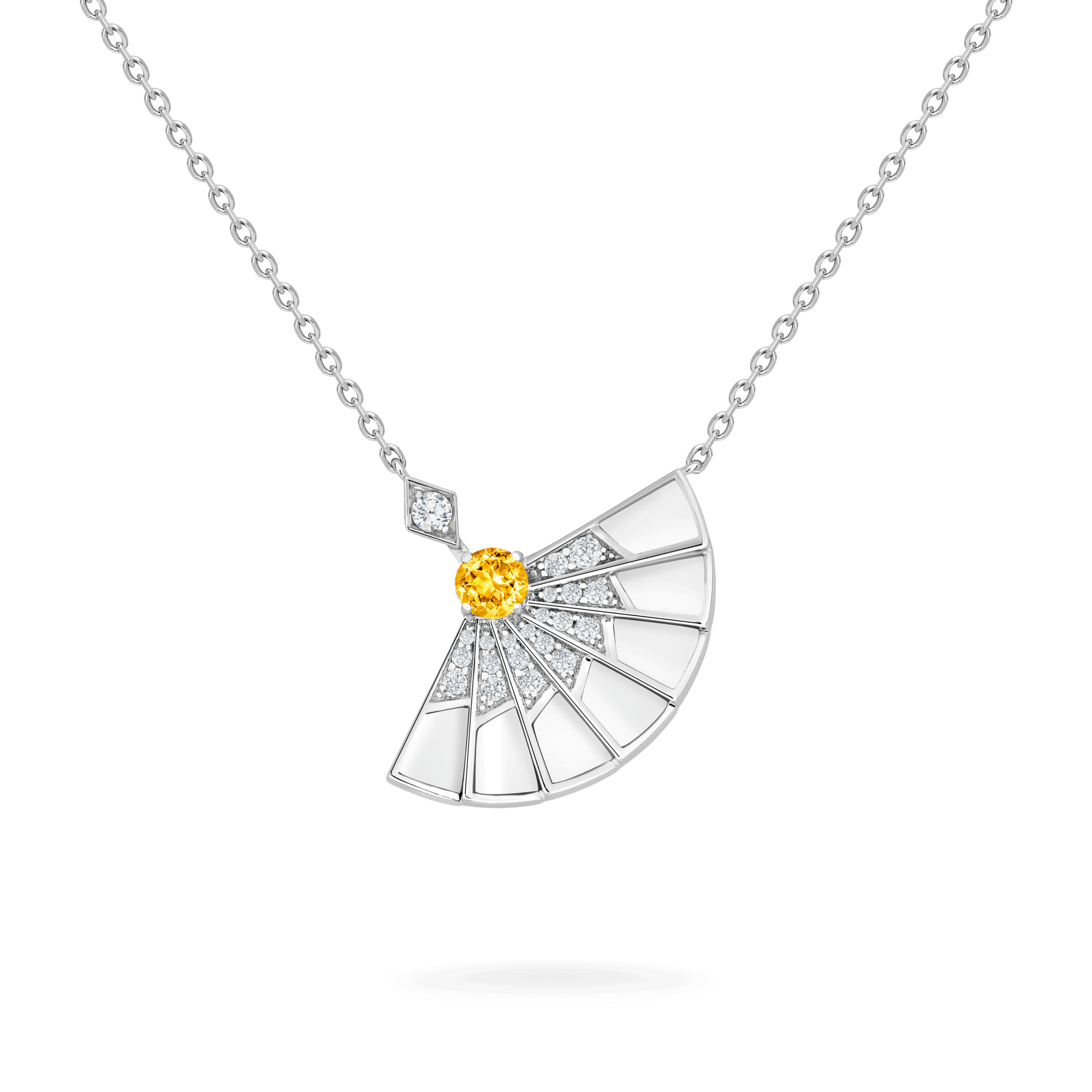 Garrard Fanfare Symphony jewellery collection Yellow Sapphire and White Agate Pendant in 18ct White Gold with Diamonds 2017337 Hero View