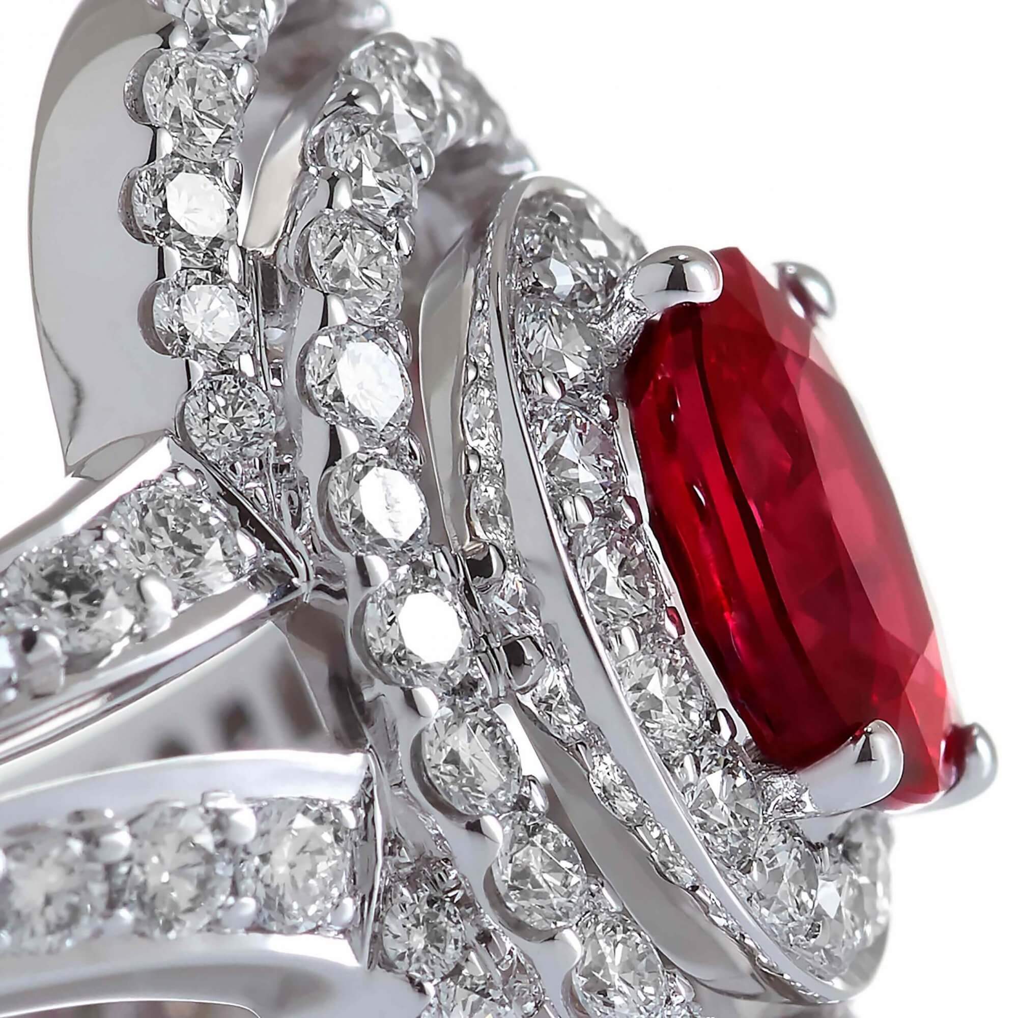 Garrard Jewelled Vault 1.38ct Oval Burmese Pigeons Blood Ruby Ring In 18ct White Gold with Diamonds 2017331 Detail
