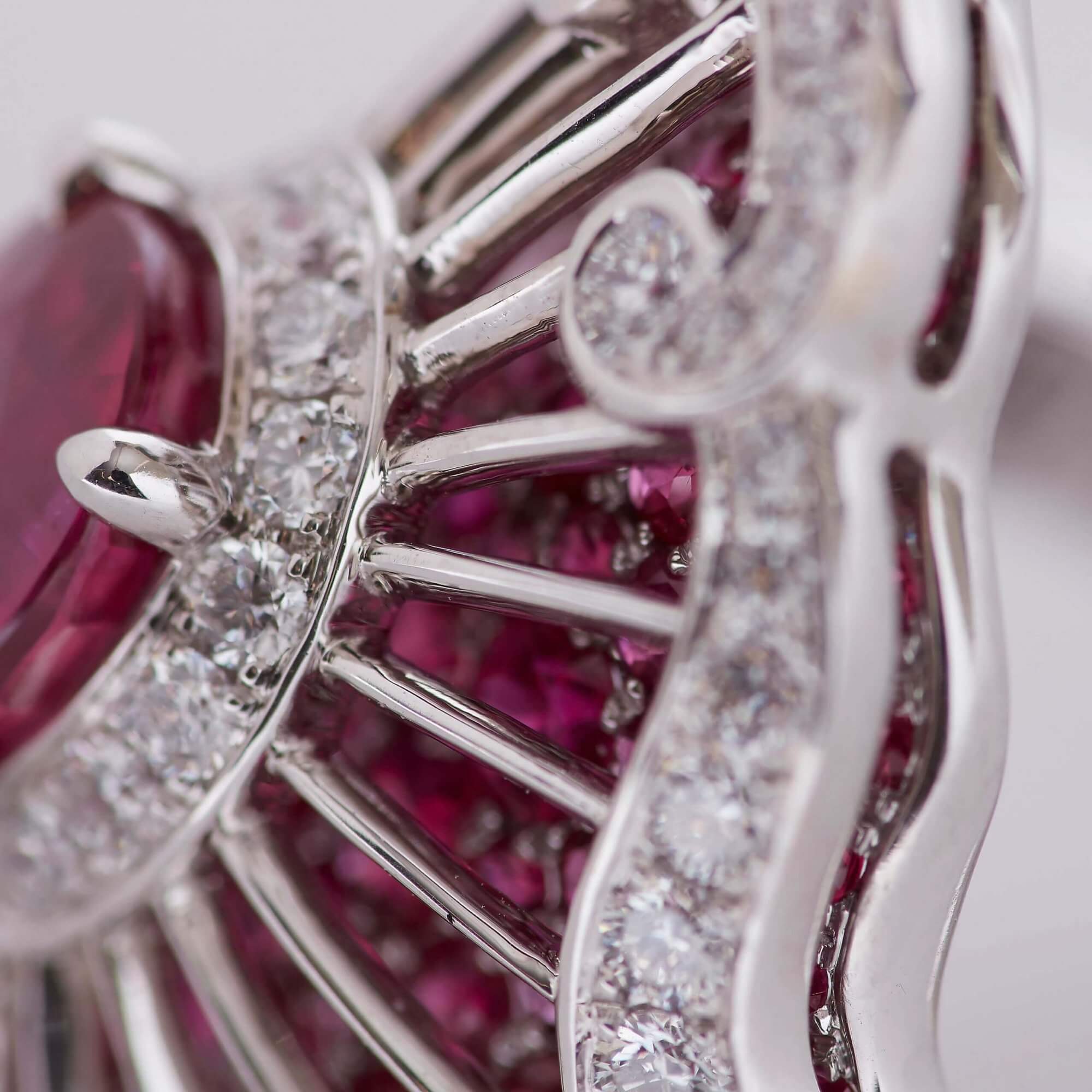 Garrard Jewelled Vault Oval Burmese Pigeons Blood Ruby Ring In 18ct White Gold with Rubies and Diamonds 2015818 Detail 1