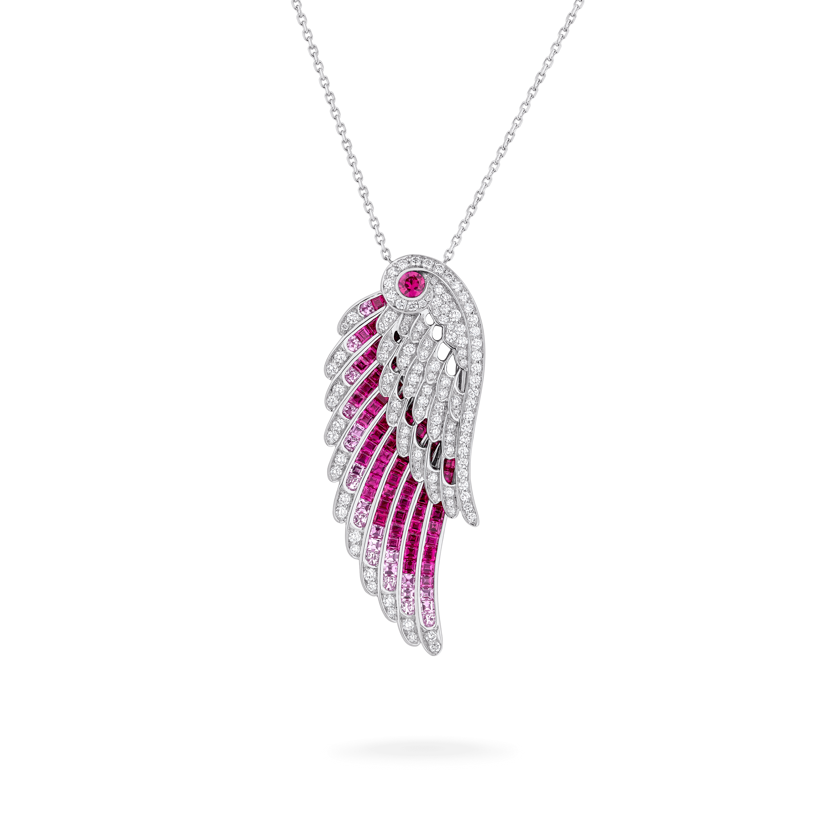 Garrard Wings Embrace collection Flamingo Slider Pendant In 18ct White Gold with Diamonds Rubies and Sapphires 2017604 Hero Garrard Wings Embrace collection Flamingo Slider Pendant In 18ct White Gold with Diamonds Rubies and Sapphires 2017604 Hero
