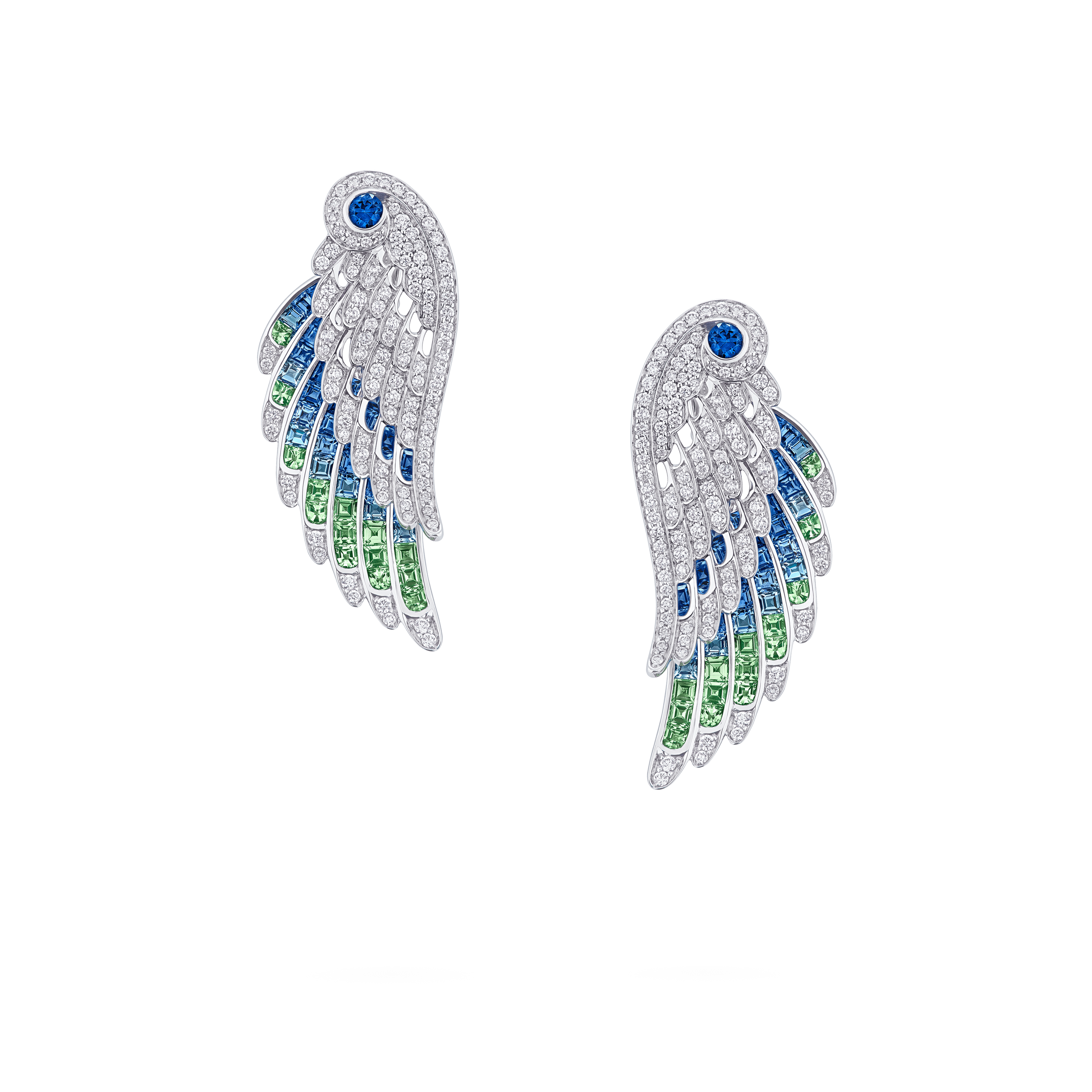 Garrard Wings Embrace collection Peacock Ear Jackets with diamonds Sapphires Tsavorites and Aquamarines 2017611 Hero View Garrard Wings Embrace collection Peacock Ear Jackets with diamonds Sapphires Tsavorites and Aquamarines 2017611 Hero View