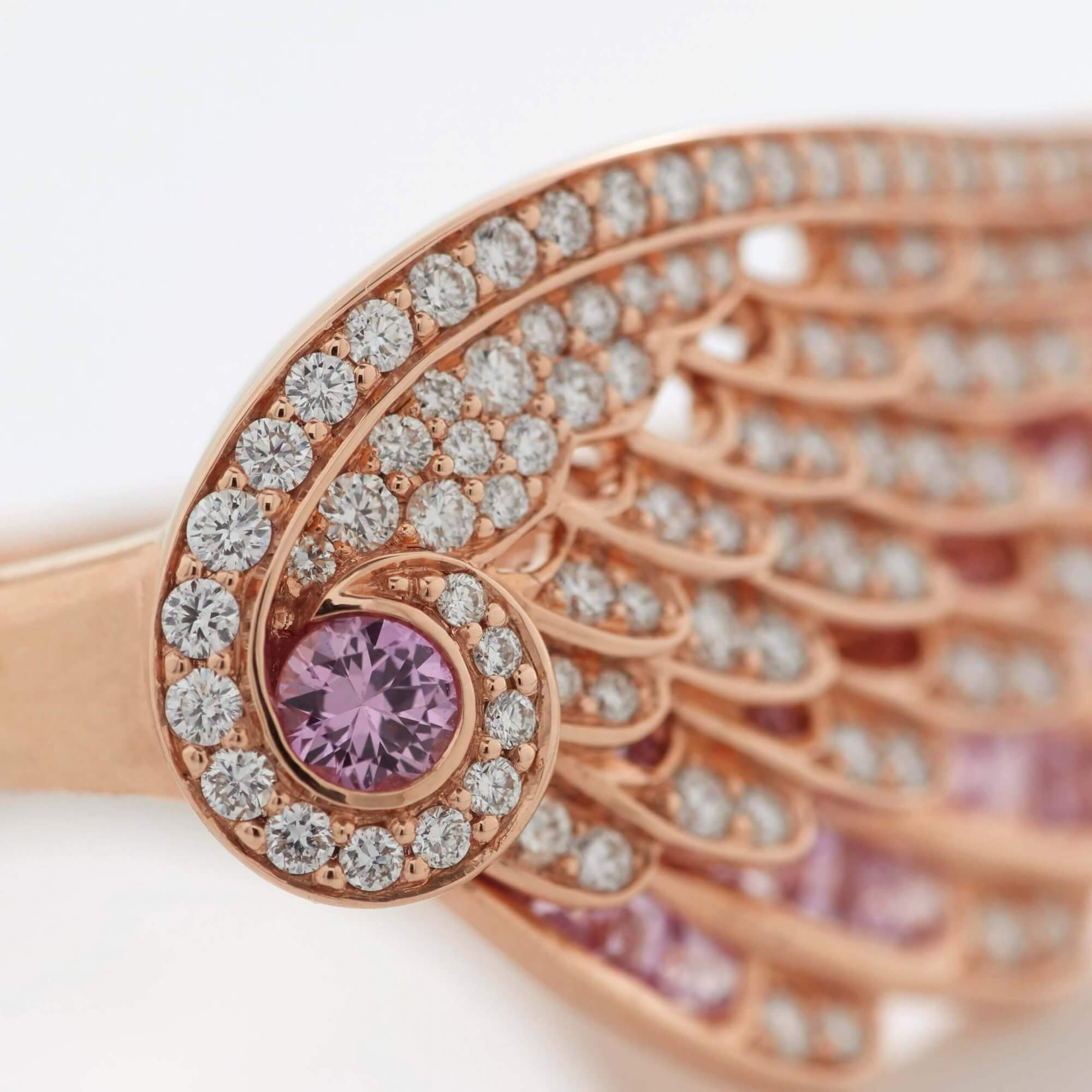 Garrard Wings Embrace collection white diamond and pink sapphire ring in 18ct rose gold 2016585 d