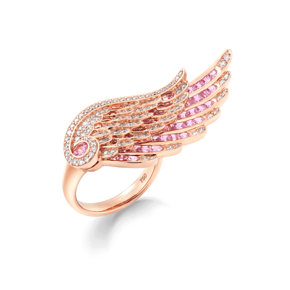 Garrard Wings Embrace jewellery collection Across the Finger Pink Sapphire and Diamond Ring In 18ct White Gold 2016585 Hero