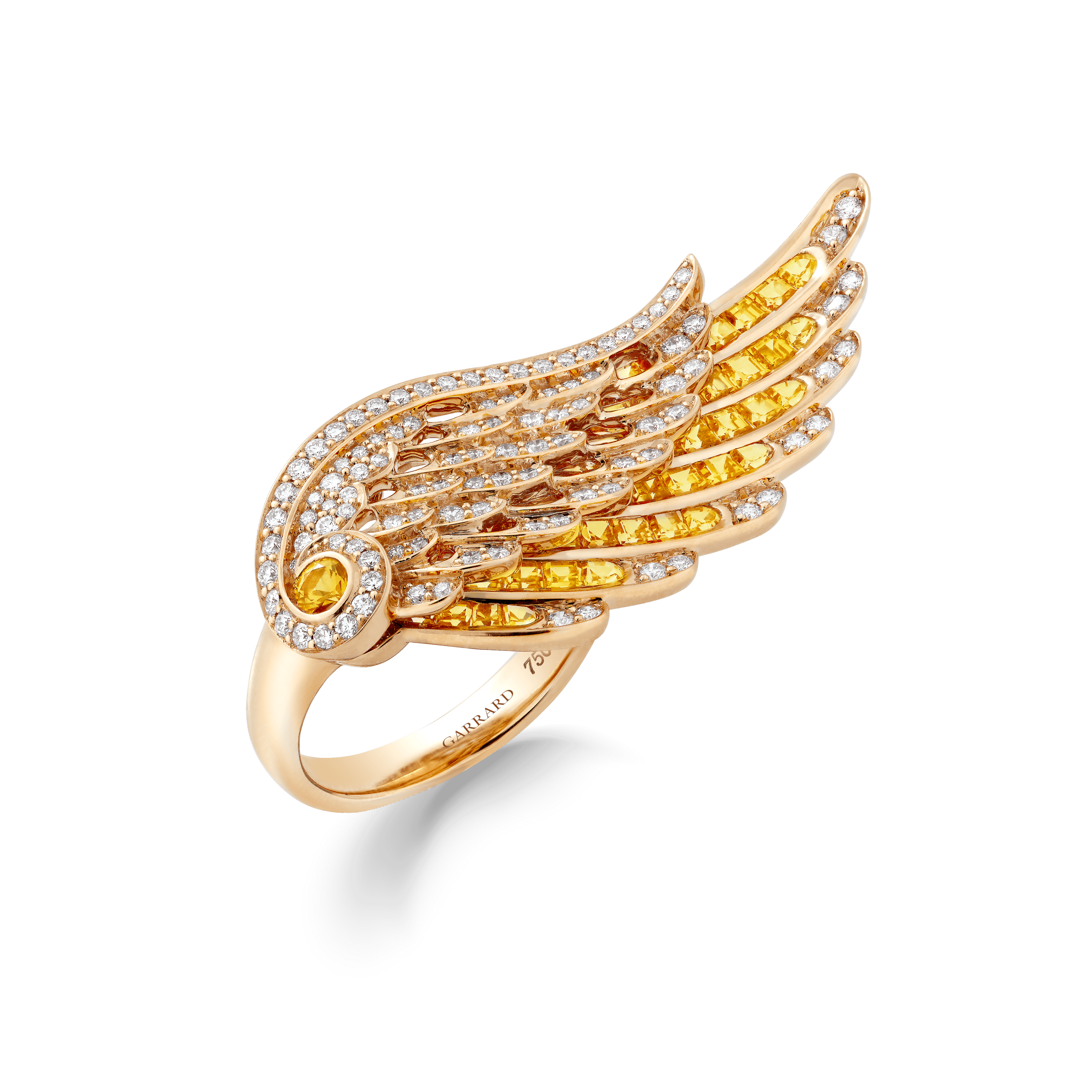 Garrard Wings Embrace jewellery collection Across the Finger Yellow Sapphire and Diamond Ring in 18ct Yellow Gold 2016582 Hero Garrard Wings Embrace jewellery collection Across the Finger Yellow Sapphire and Diamond Ring in 18ct Yellow Gold 2016582 Hero
